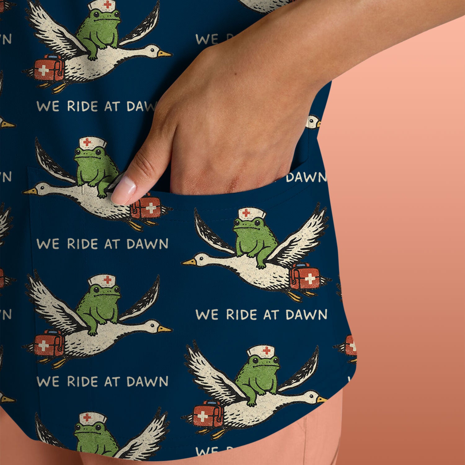 Funny Frog Riding Goose Nurse Pattern Scrub Top, Comfortable Scrubs for Nurses
