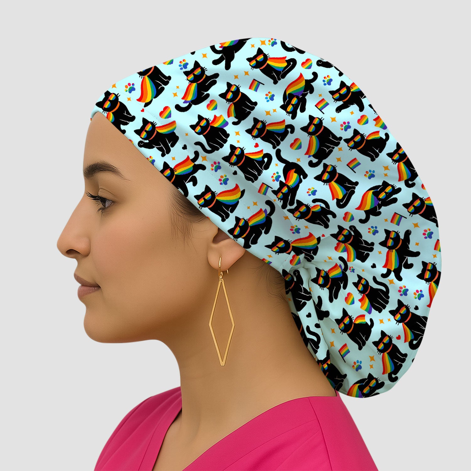 Rainbow Black Cat Pride Pattern Scrub Cap, Surgical Caps for Doctors