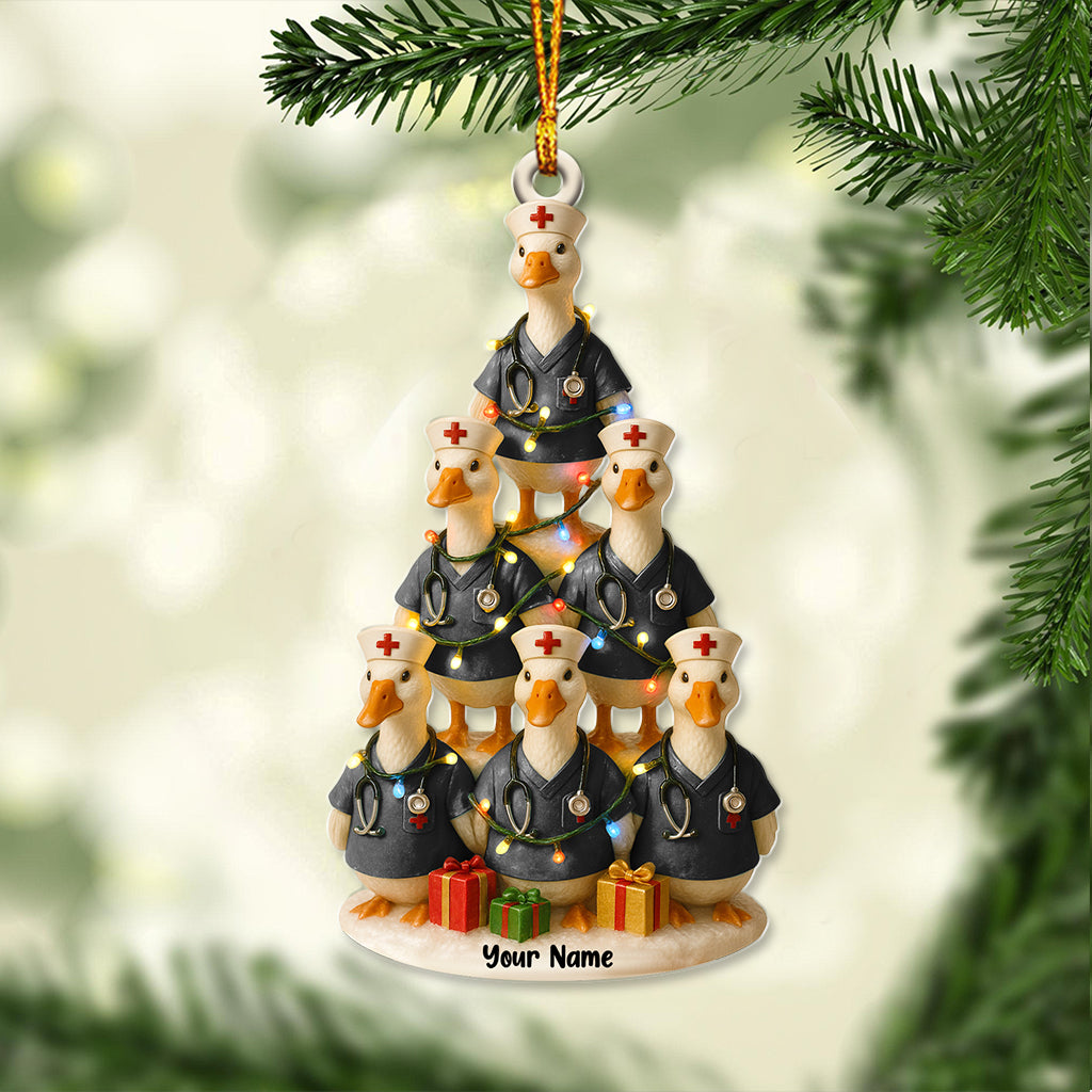 Custom Name Nurse Duck Christmas Ornament, Nursing Duck Tree Figurine, Personalized RN Holiday Gift