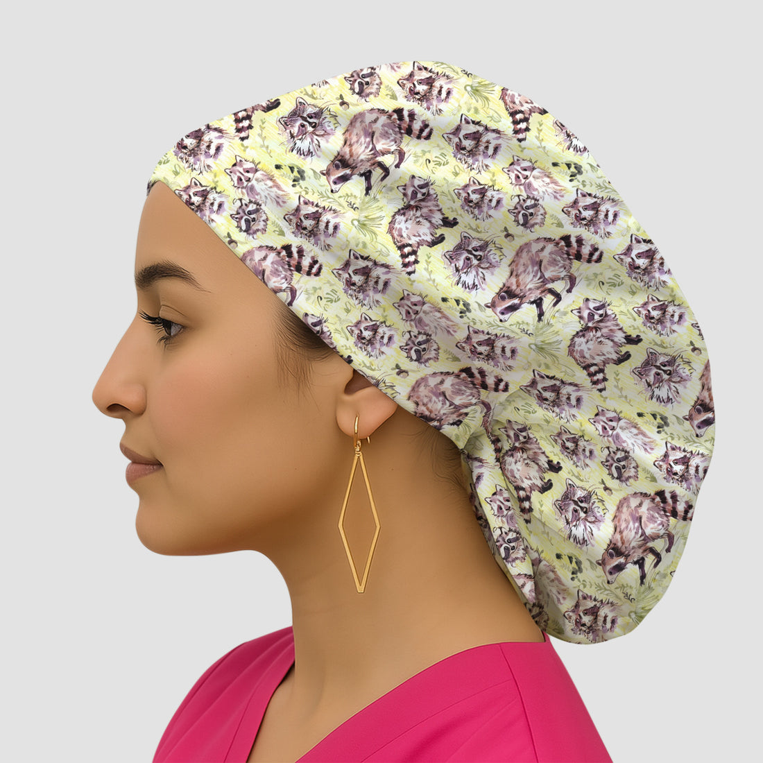 Cute Woodland Raccoon Forest Animal Pattern Scrub Cap, Surgical Caps for Doctors