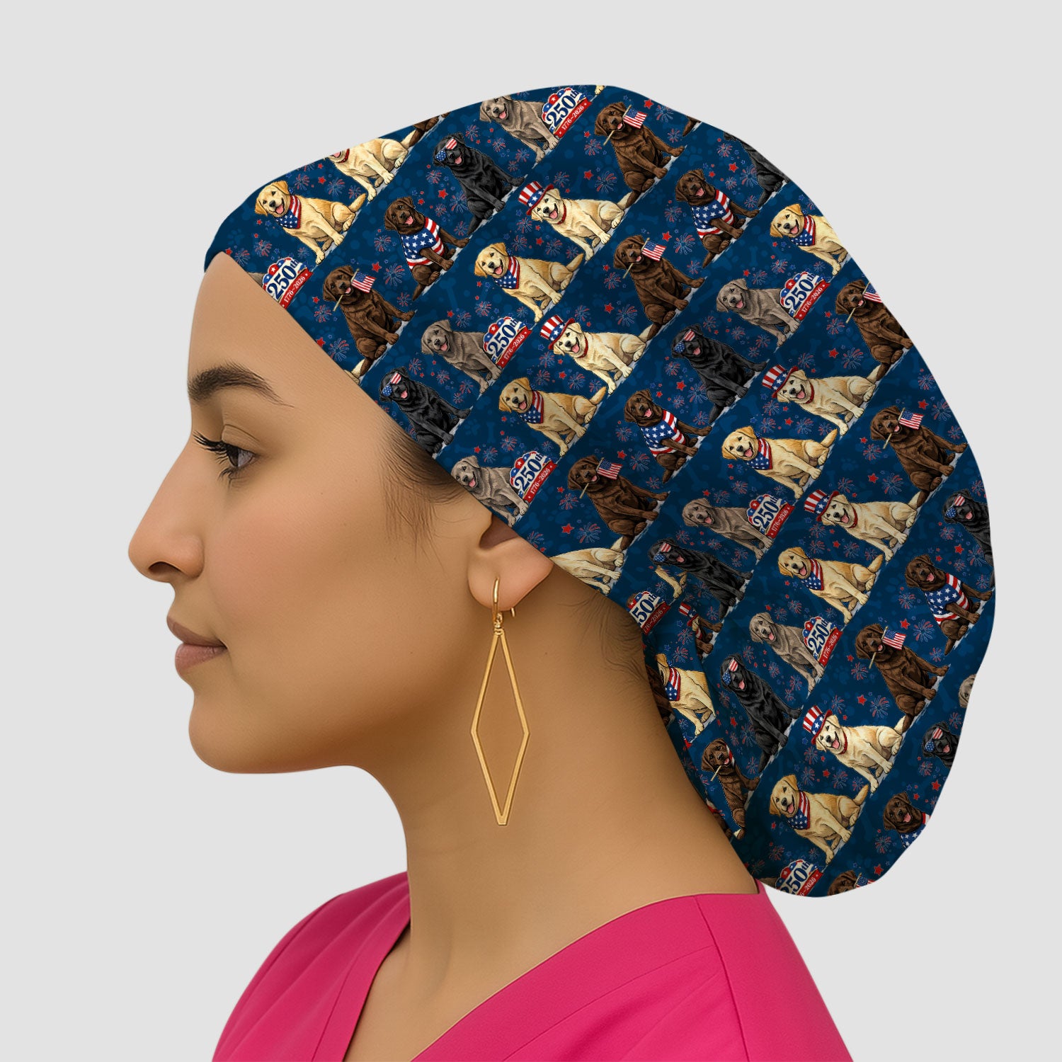4th of July Labrador Dog Patriotic Print Cap, Bouffant Scrub Caps for Women
