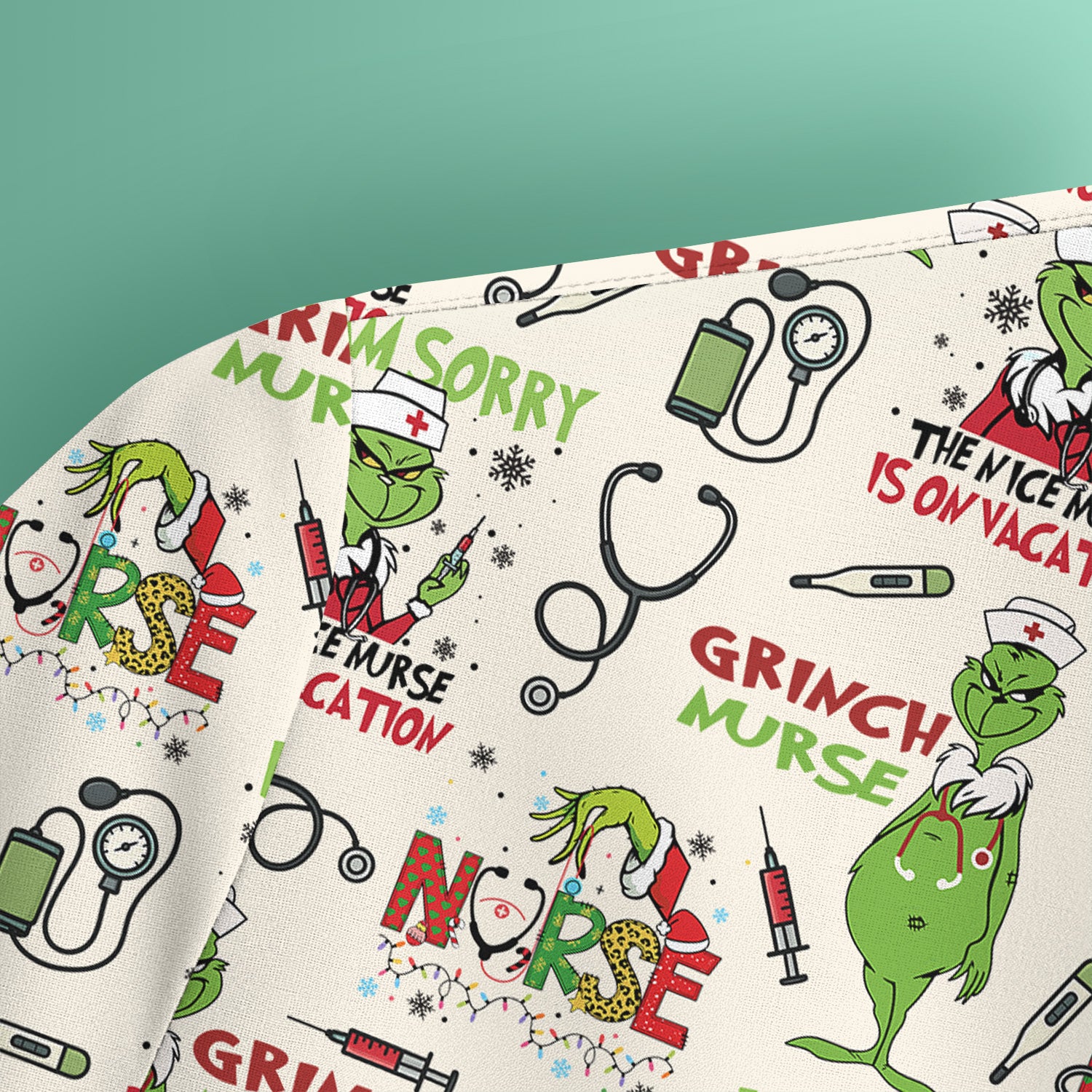 Personalized Funny Grinch Nurse Scrub Top - Christmas Medical Uniform for Nurse - Holiday RN LPN CNA Gift