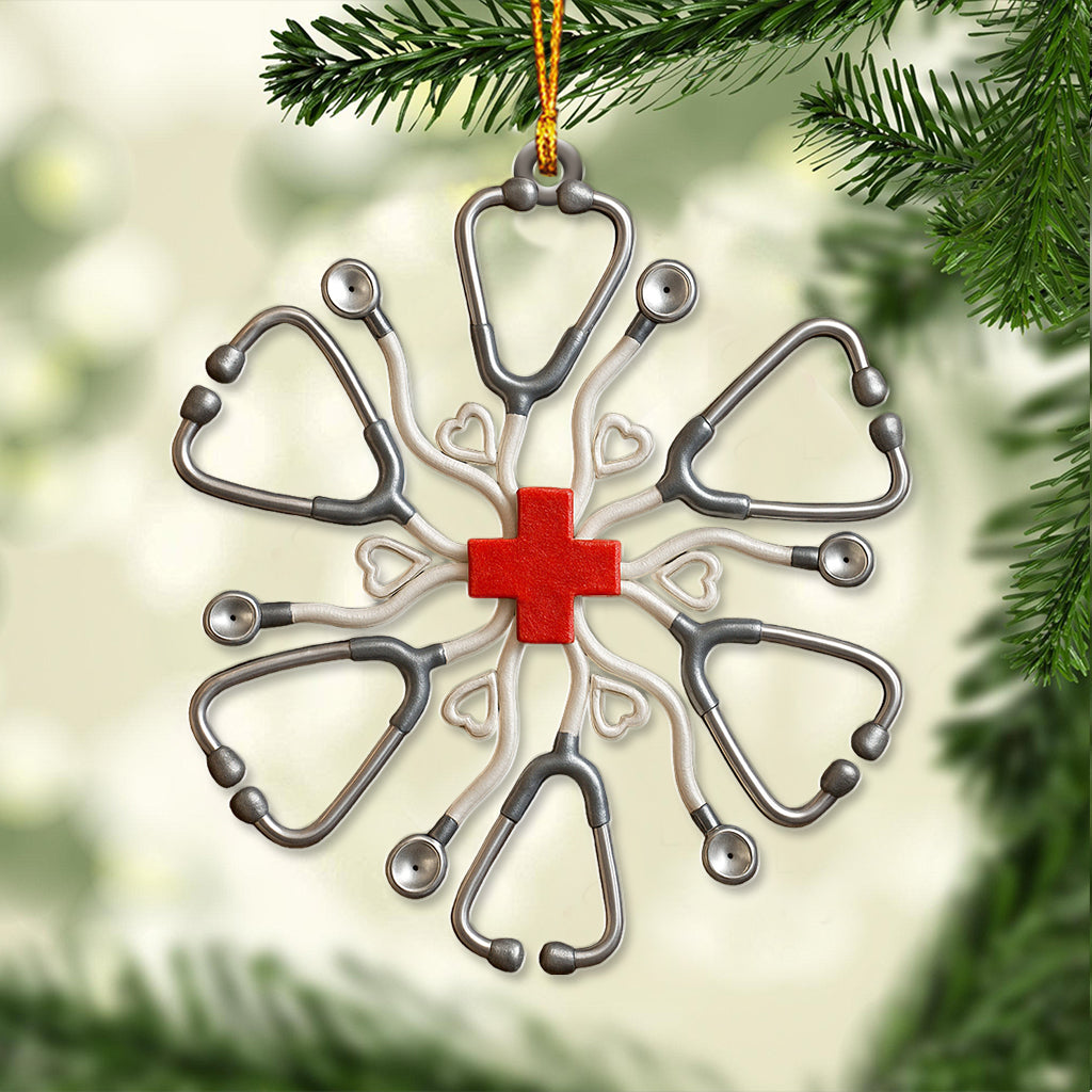 Nurse Stethoscope Snowflake Ornament – Medical Christmas Tree Decor For Nursing