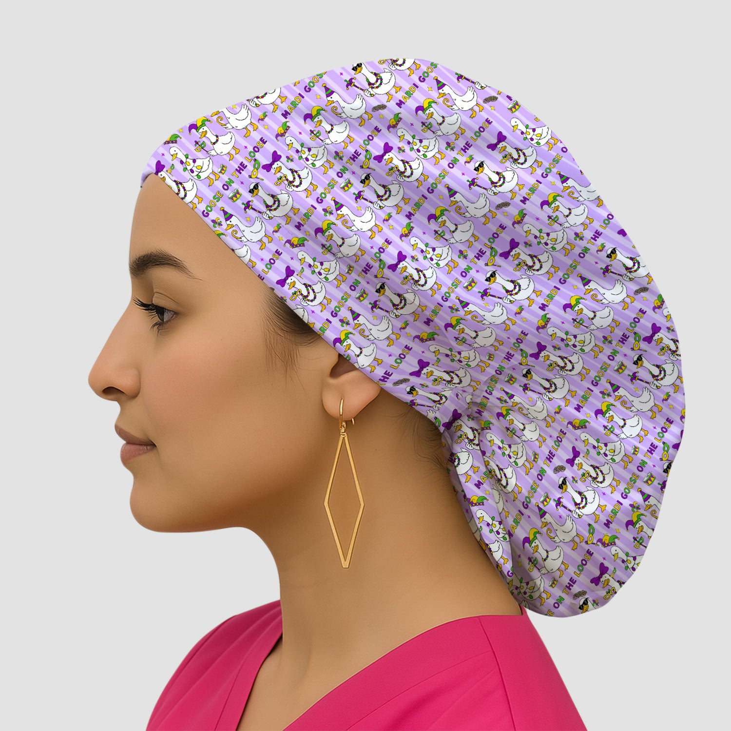 Mardi Gras Goose Nurse Scrub Cap, Funny Carnival Medical Pattern Nurse Hat, Breathable Fabrics Nursing Uniform