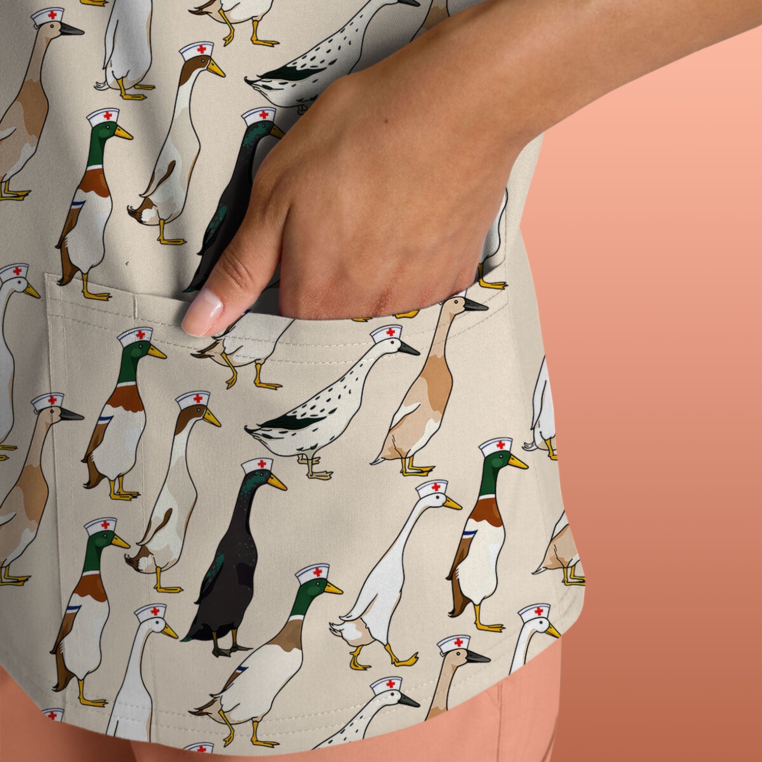 Funny Nurse Duck Pattern Scrub Top, Comfortable Scrubs for Nurses