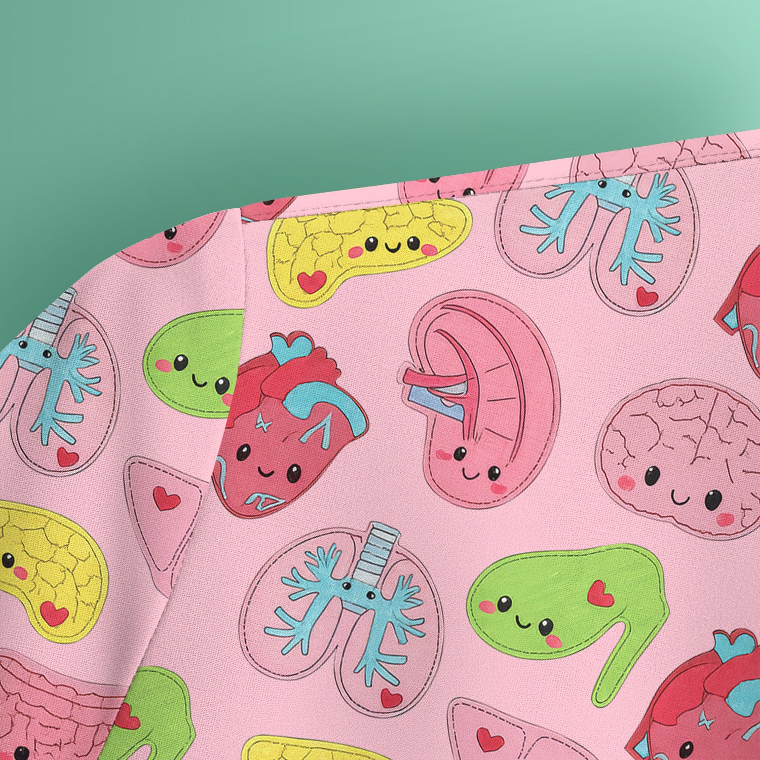 Funny Human Organs Nurse Shirt - Kawaii Brain, Heart & Lungs Graphic Design - Gift for Women RN LPN & Medical Students