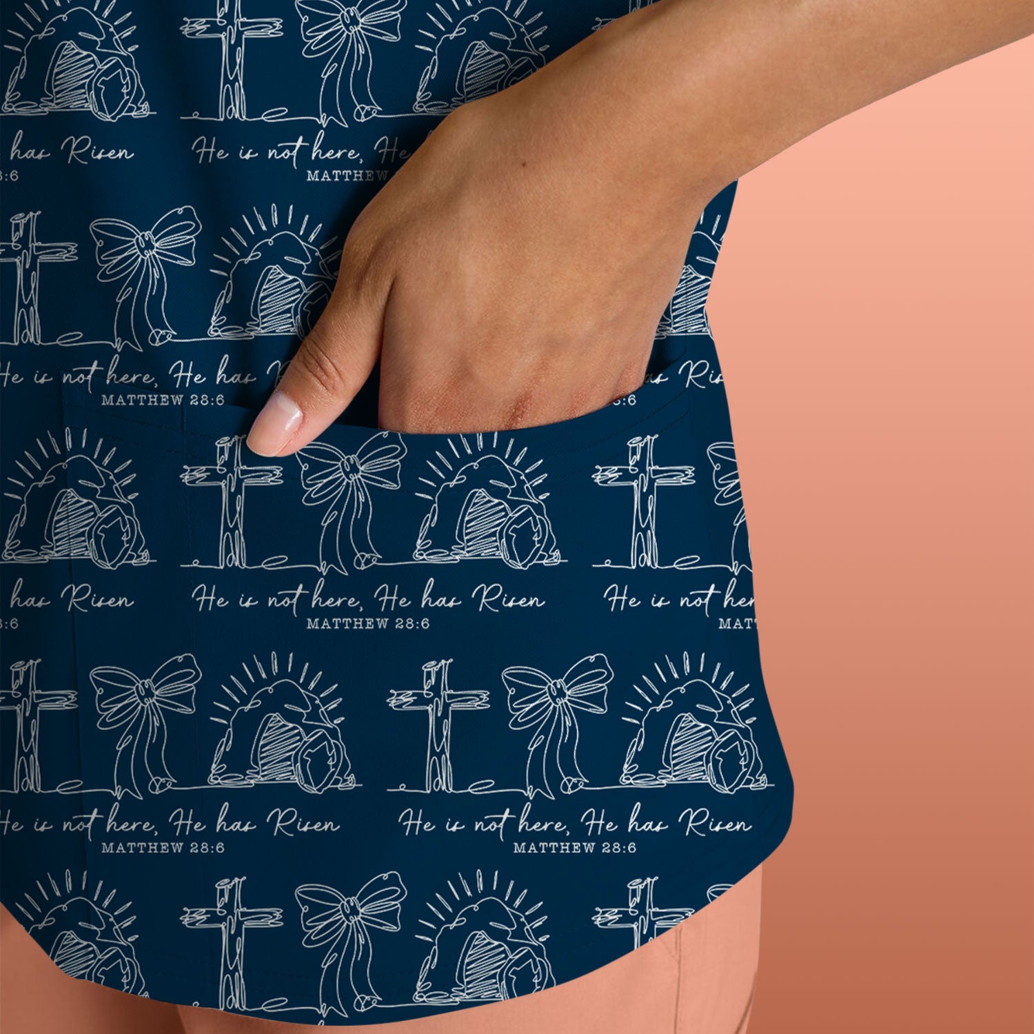 Christian Cross He Is Risen Pattern Scrubs Top, Comfortable Scrubs for Nurses