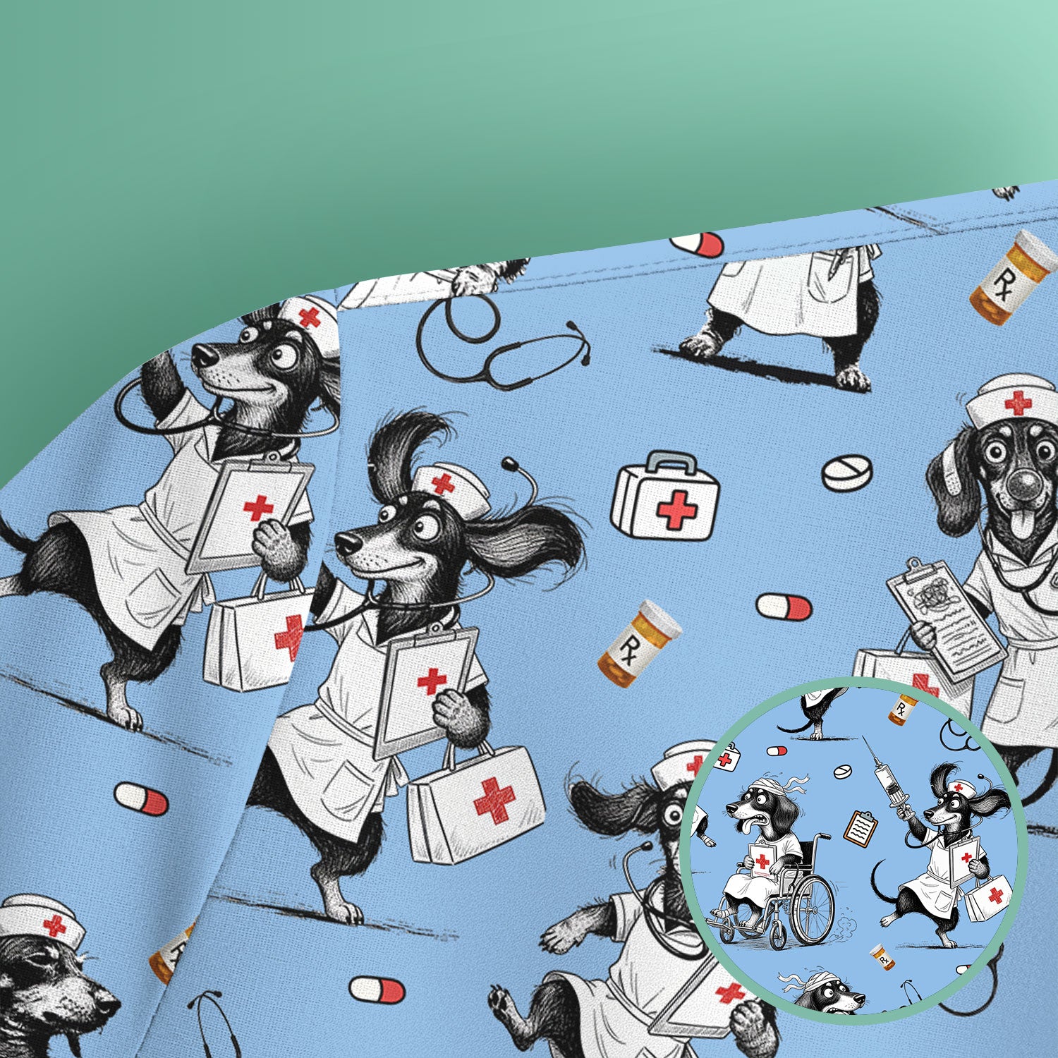 Custom Nurse Scrubs for Women - Funny Dog Print Medical Top - Multi Color Personalized Nursing Shirt for Healthcare Workers