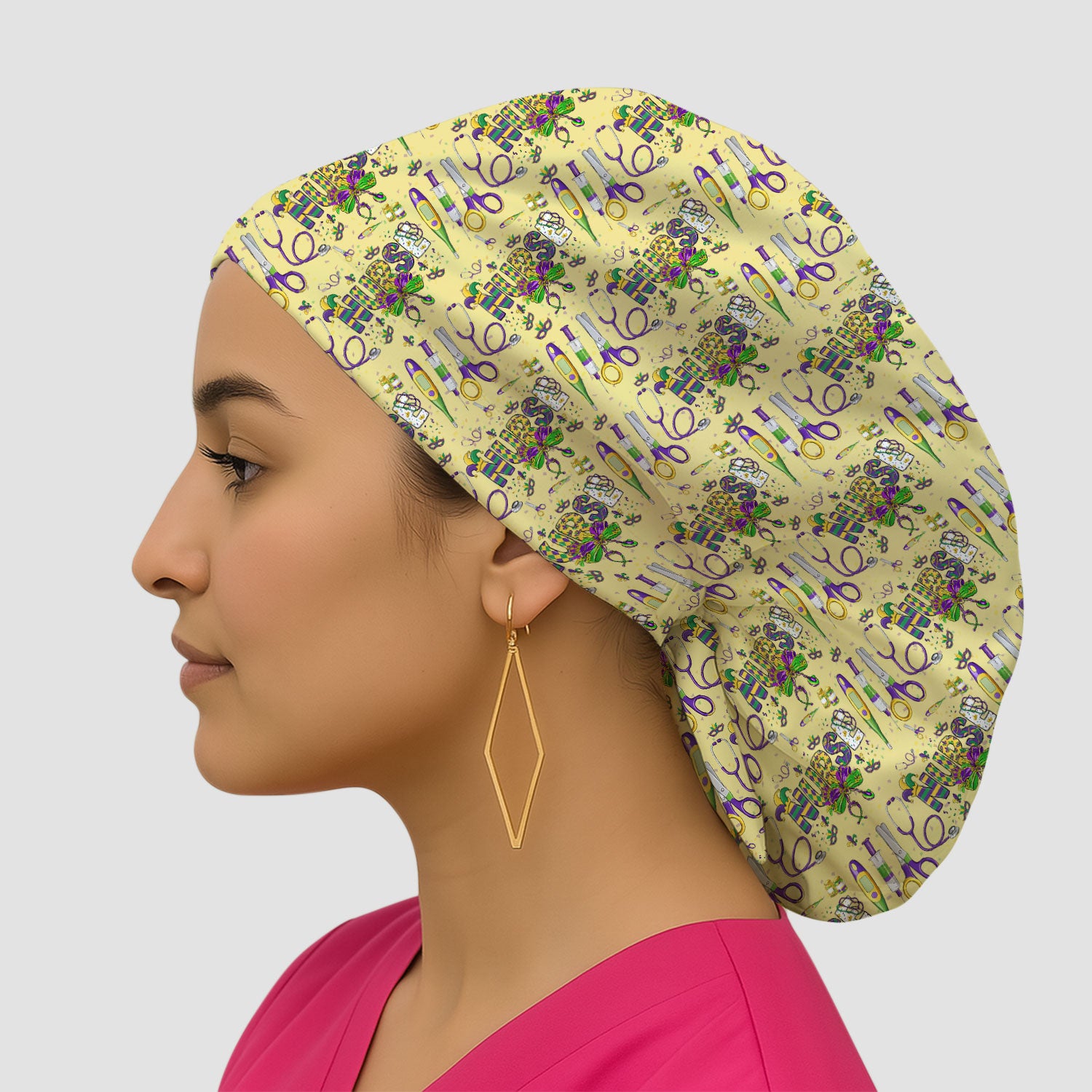 Mardi Gras Nurse Scrub Cap, Holiday Medical Pattern Nurse Hat, Breathable Fabrics Nursing Uniform