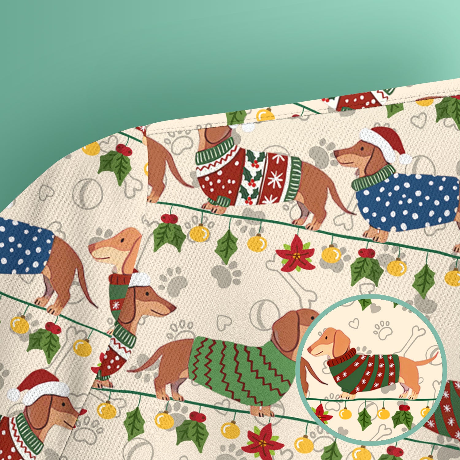 Christmas Dachshund Scrub Top - Cute Dog Print Scrubs for Women, Men Multi Color - Holiday Scrub Shirt Gift for Nurse, CNA, RN, Doctor