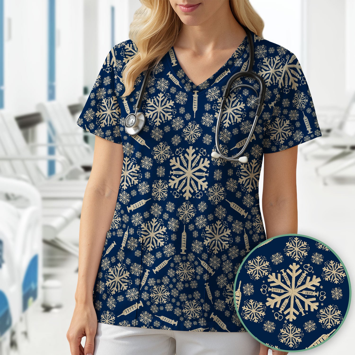 Snowflake Syringe Scrubs for Women - Festive Medical Top - Funny Christmas Scrub Shirt for Nurse - Holiday Gift