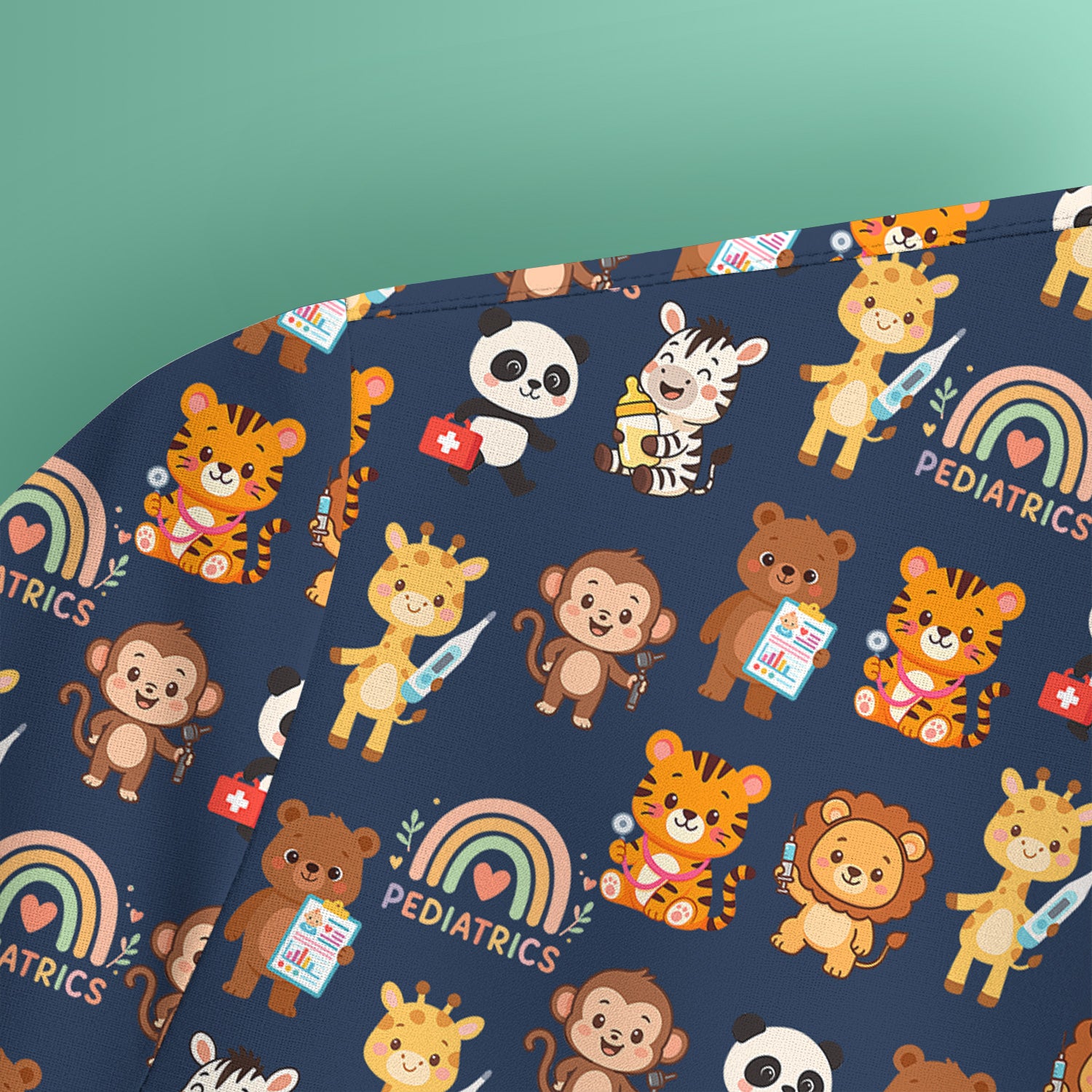 Funny Animal Nurse Scrub - Cute Zoo & Safari Animals Pattern Design - Gift for PEDS RN LPN