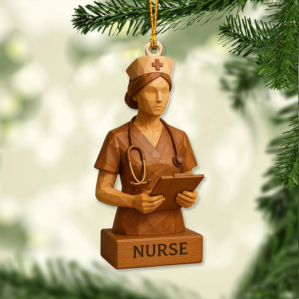 Custom Name Nurse Ornament, Personalized Wooden Nurse Figurine Decor, Xmas Healthcare Gift for Nursing
