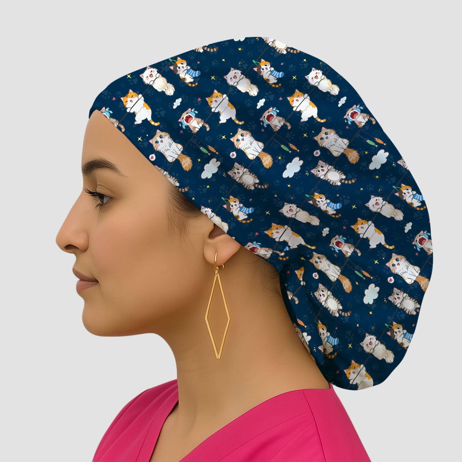 Funny Cats With Cute Expressions Pattern Caps, Bouffant Scrub Caps for Women