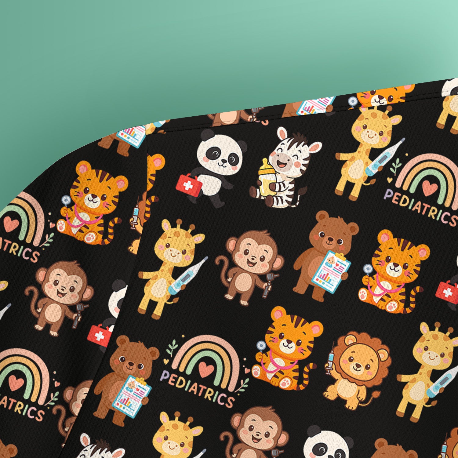 Cute Pediatric Nurse Scrub Top - Funny Zoo & Safari Animals Pattern Design - Gift for PEDS RN LPN