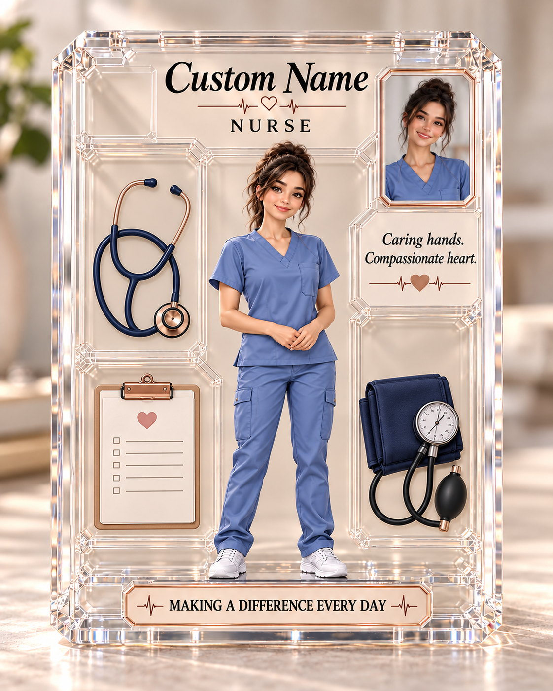 Personalisiertes Pflege-Ornament, individuelles Namens-Ornament mit Krankenschwester-Hausschuhen, Weihnachtsdeko mit medizinischen Kasack-Hausschuhen