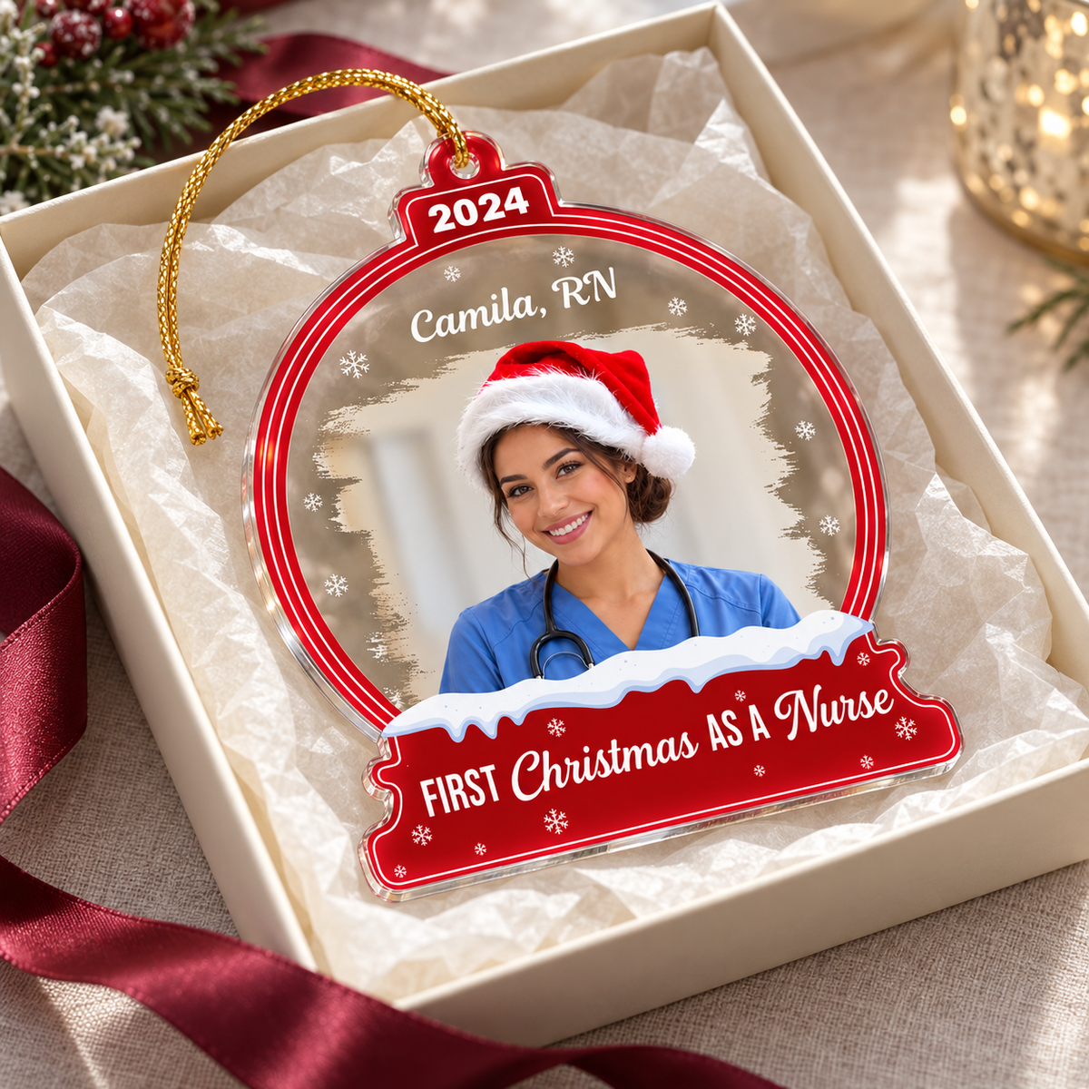 Personalized Photo Quote Acrylic Ornament, Custom Name & Year Gift for New Nurses