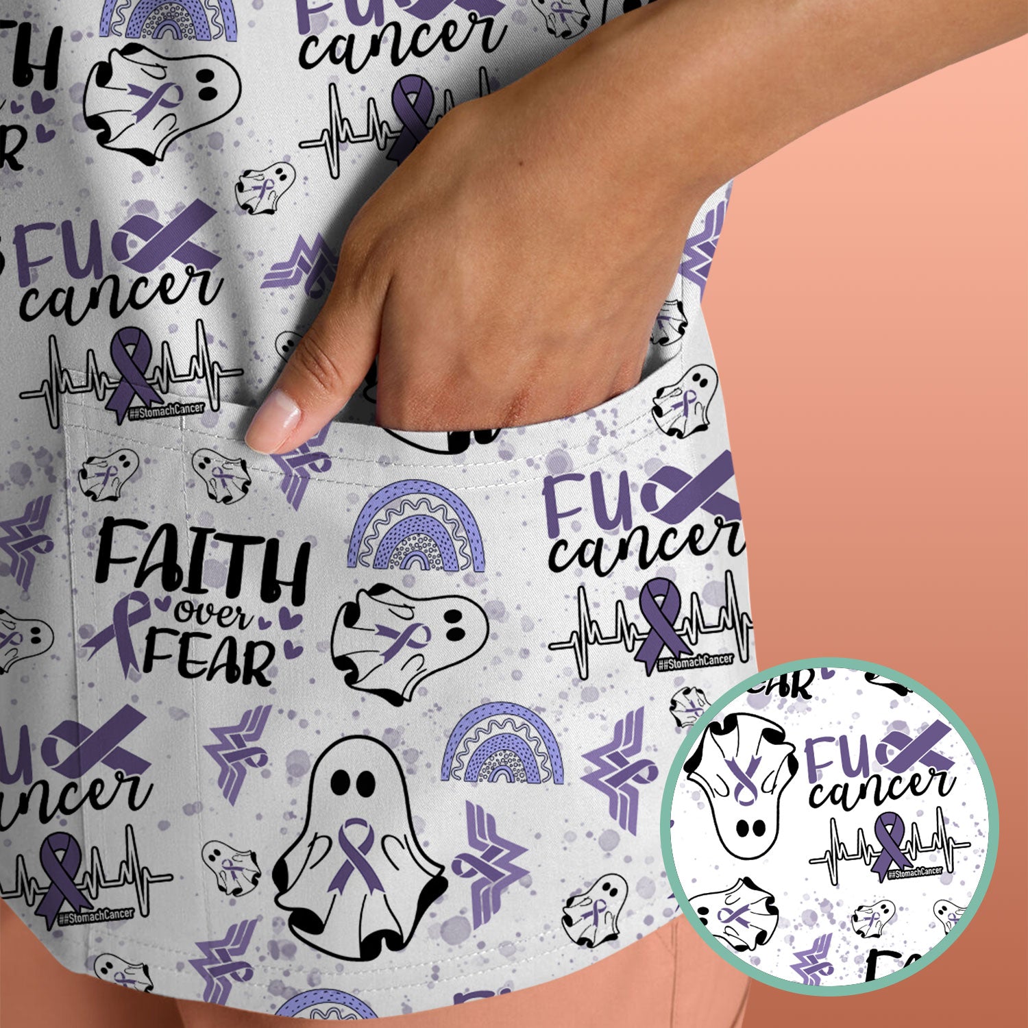 Stomach Cancer Awareness Scrub Top - Periwinkle Blue Ribbon Survivor Shirt - November Warrior Medical Uniform Gift for Women