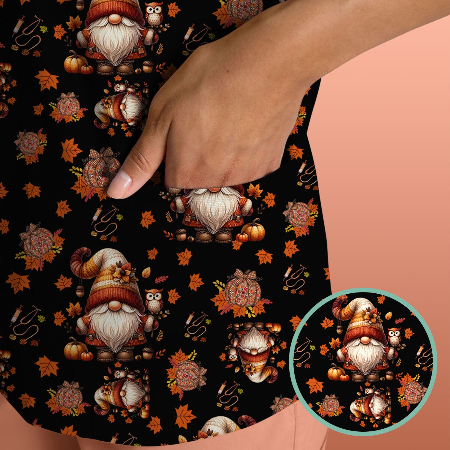 Autumn Leaves Pumpkin Scrubs for Women - Comfortable Scrubs for Nurses - Breathable Fabrics Nursing Uniform