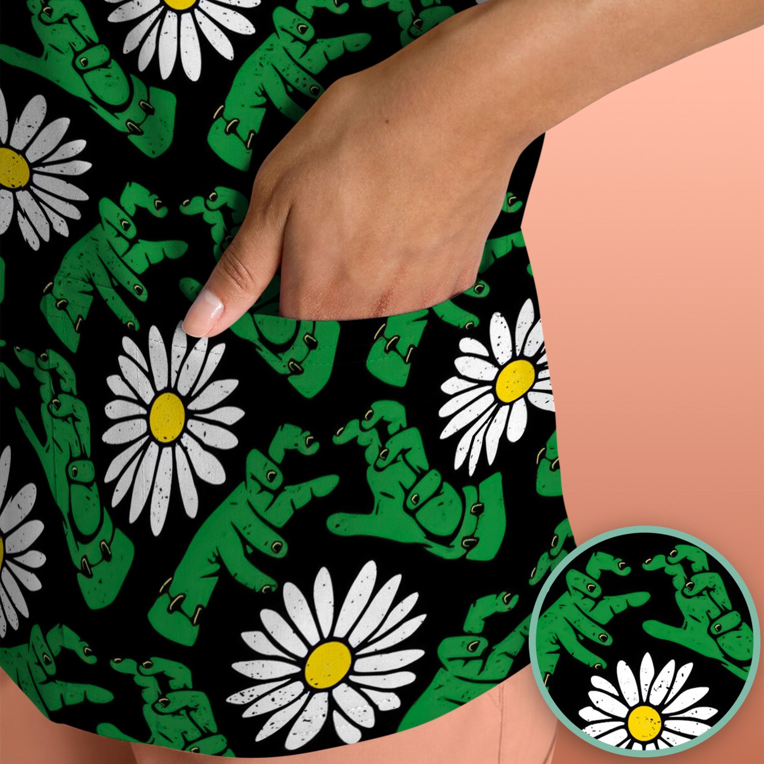 Halloween Monster And Daisies Scrub Top, Comfortable Scrubs for Nurses