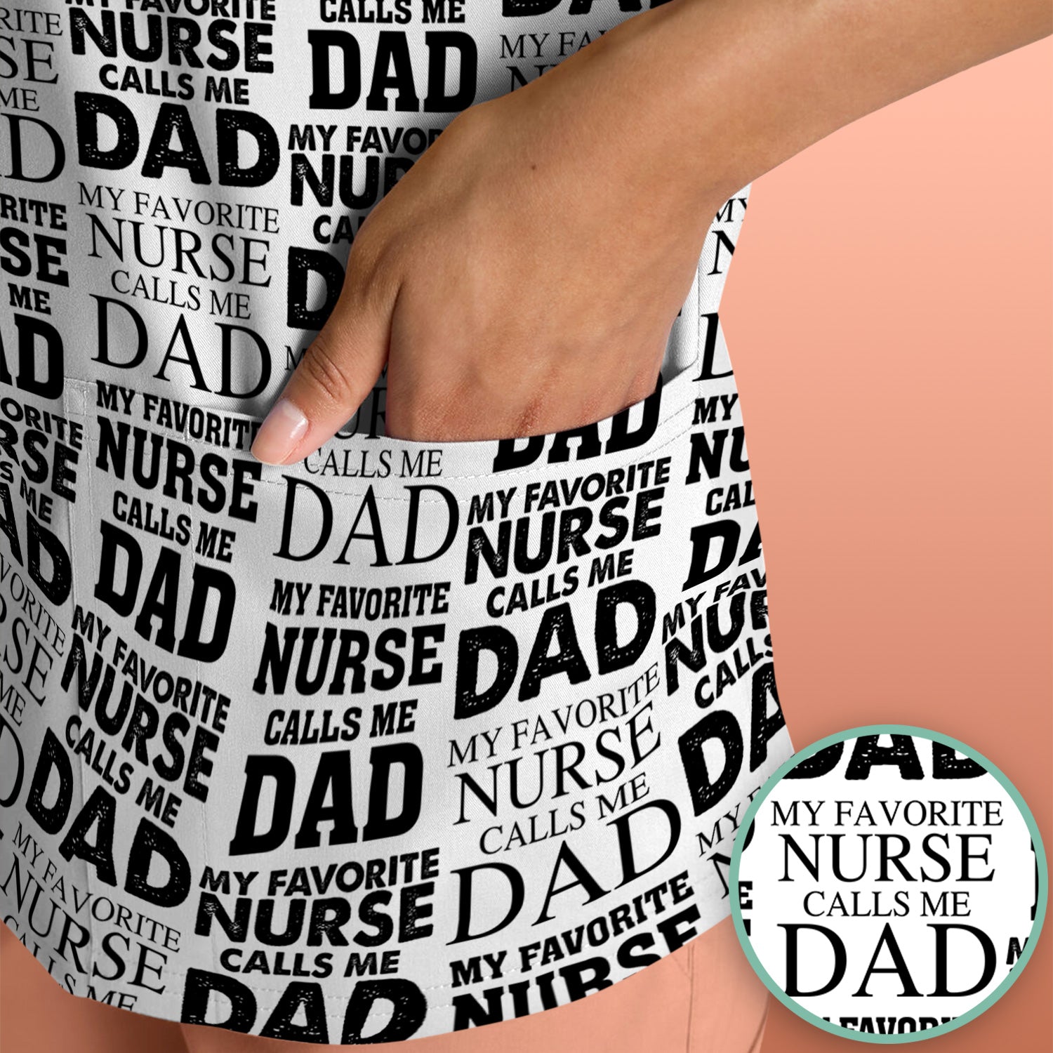 Favorite Nurse Calls Dad Pattern Scrub Top, Comfortable Scrubs for Nurses