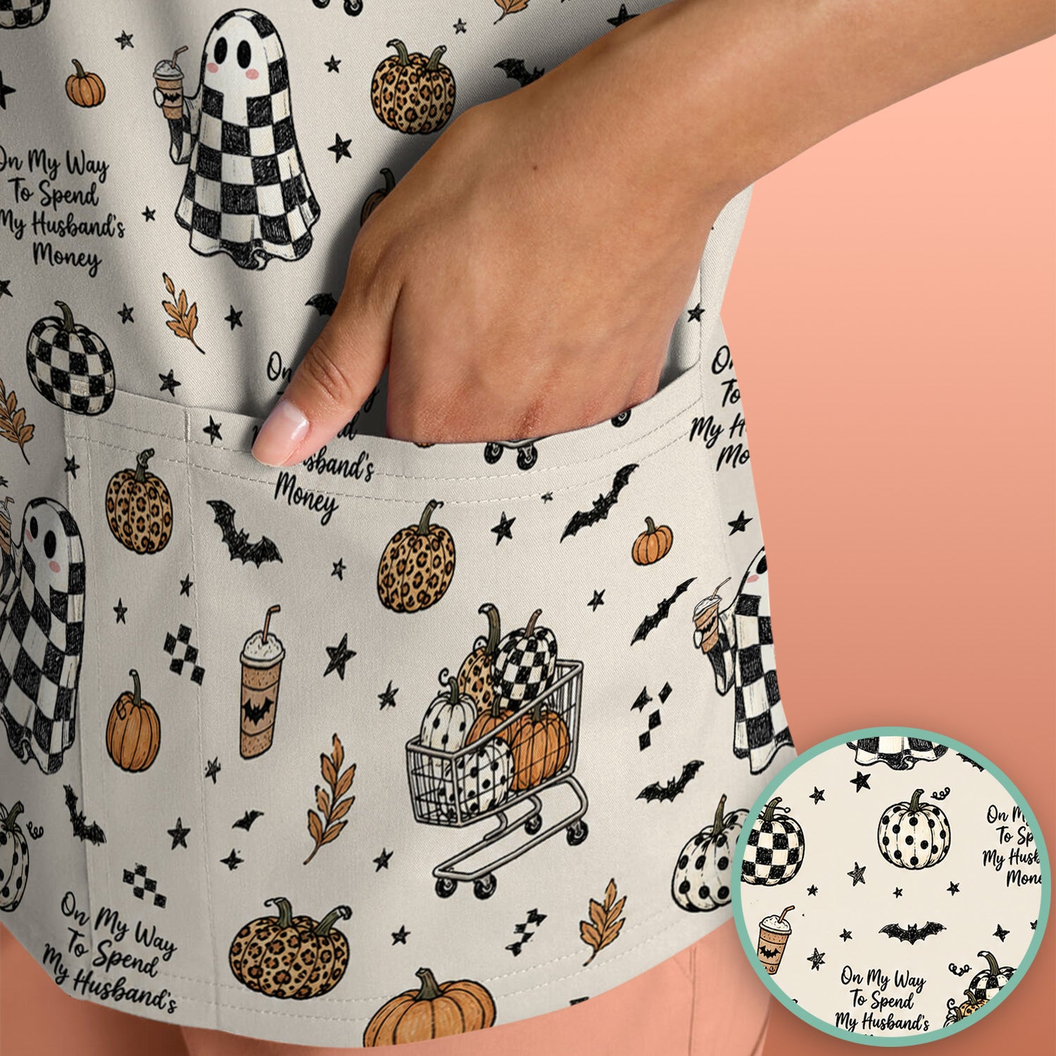 Halloween On My Way To Spend My Husband's Money Scrub Top, Comfortable Scrubs for Nurses
