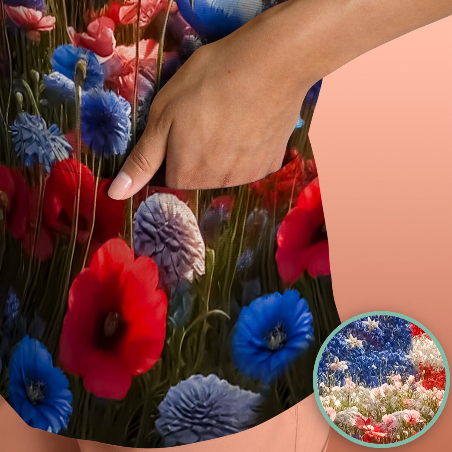 Festive Nurse American Flag Wildflower Field Scrub Top, Breathable Fabrics Nursing Uniform