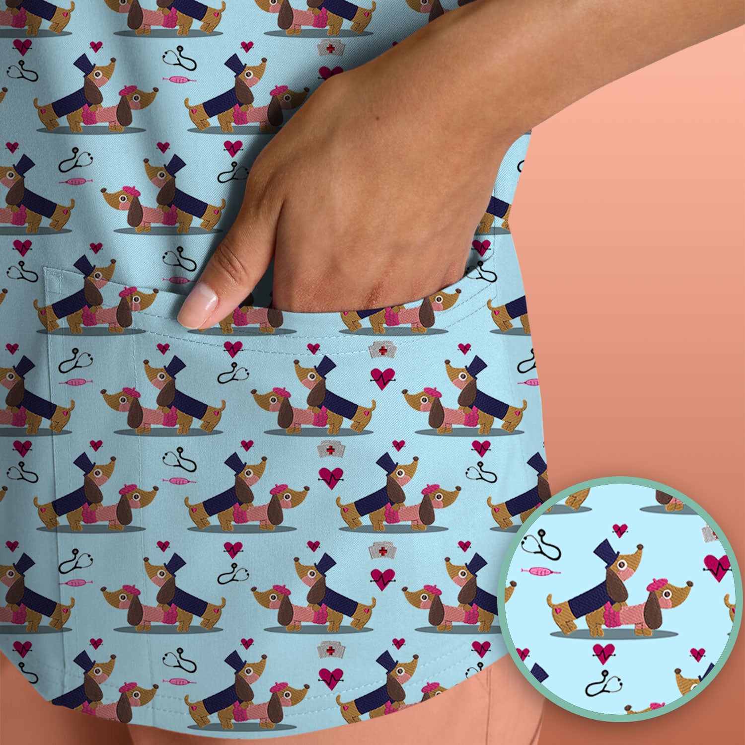 Cute Dachshund Valentine Nurse Scrub Top - Funny Gift for Women