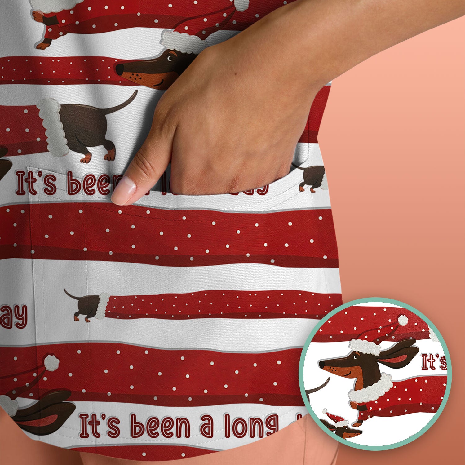 Funny Dachshund Christmas Scrub Top - It's Been a Long Day Shirt - Cute Wiener Dog Holiday Medical Uniform for Women