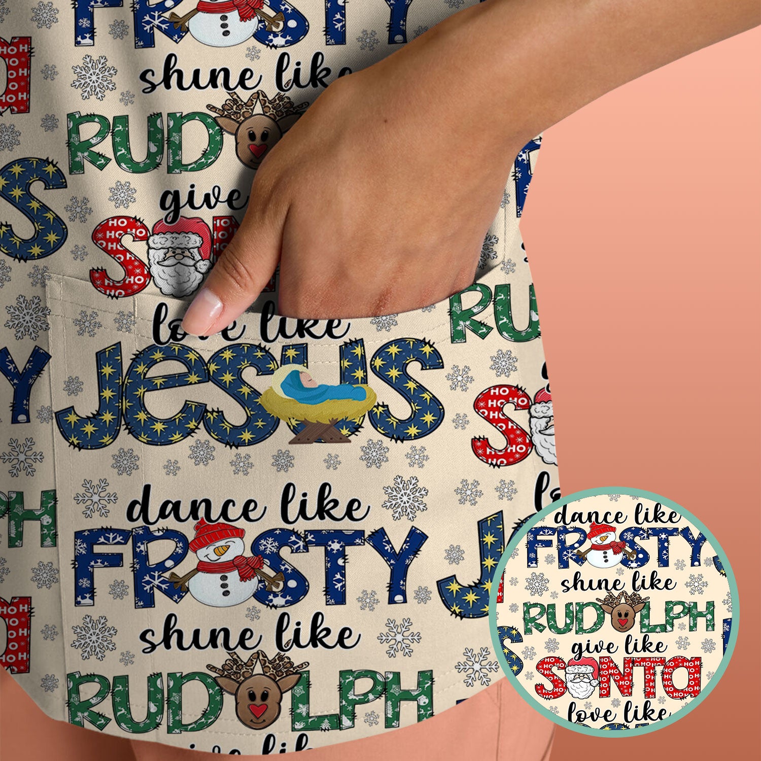 Christmas Rudolph Nurse Scrub Top for Women - Dance Like Frosty Shine Like Rudolph Give Like Santa Love Like Jesus - Holiday Med Shirt