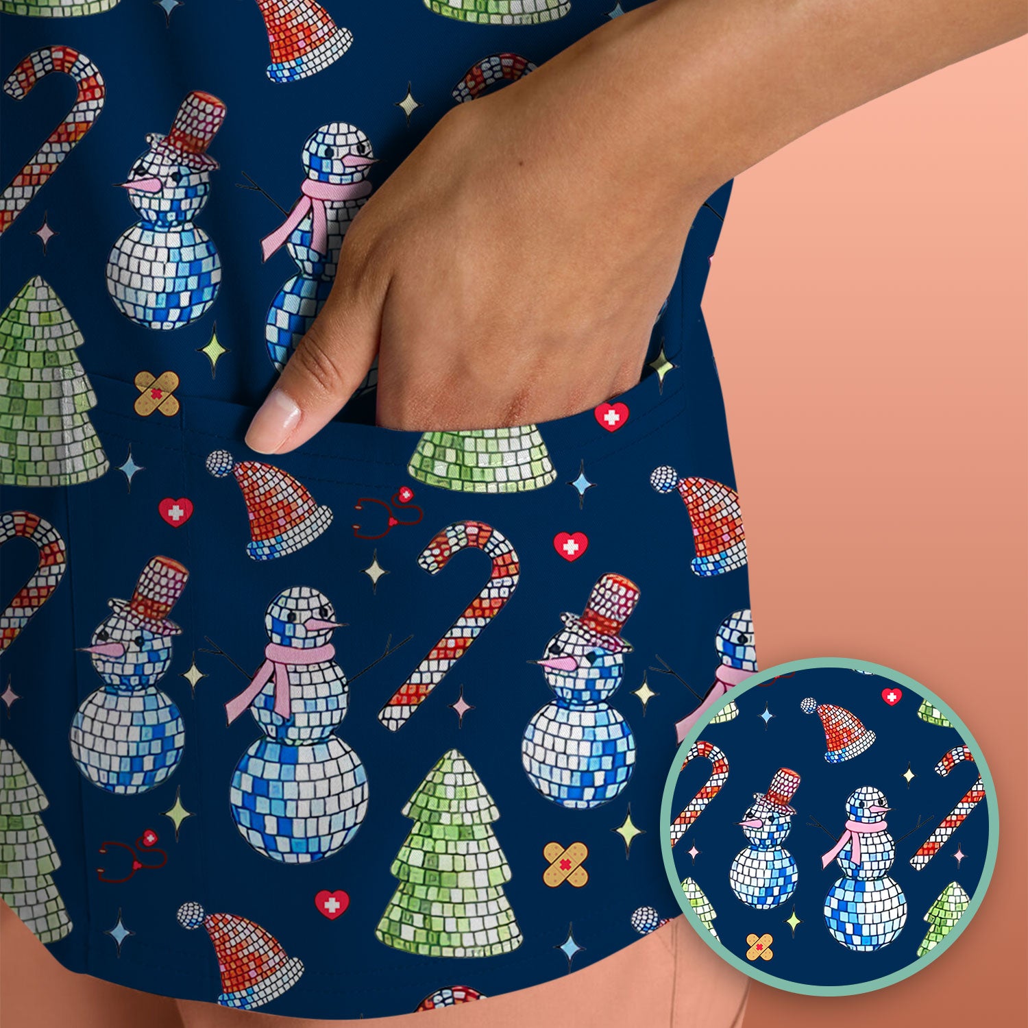 Funny Christmas Snowman Scrub Top for Women - Breathable Fabrics Med Uniform - Comfortable Scrubs for Nurses - Xmas Gift for Her
