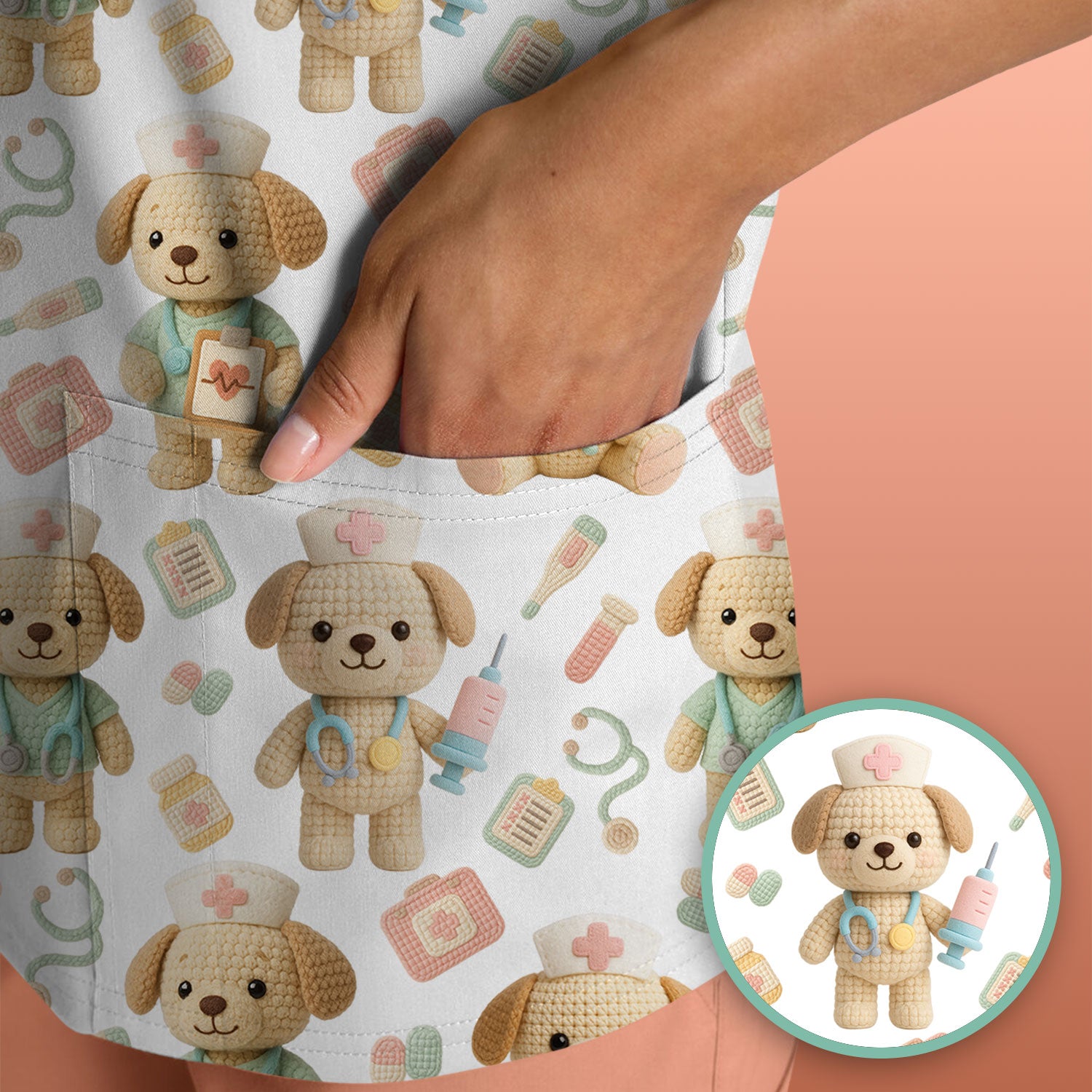 Cute Labrador Scrub Top for Nurse - Pastel Crochet Dog Medical Scrubs - Adorable Puppy Med Uniform Gift for Women