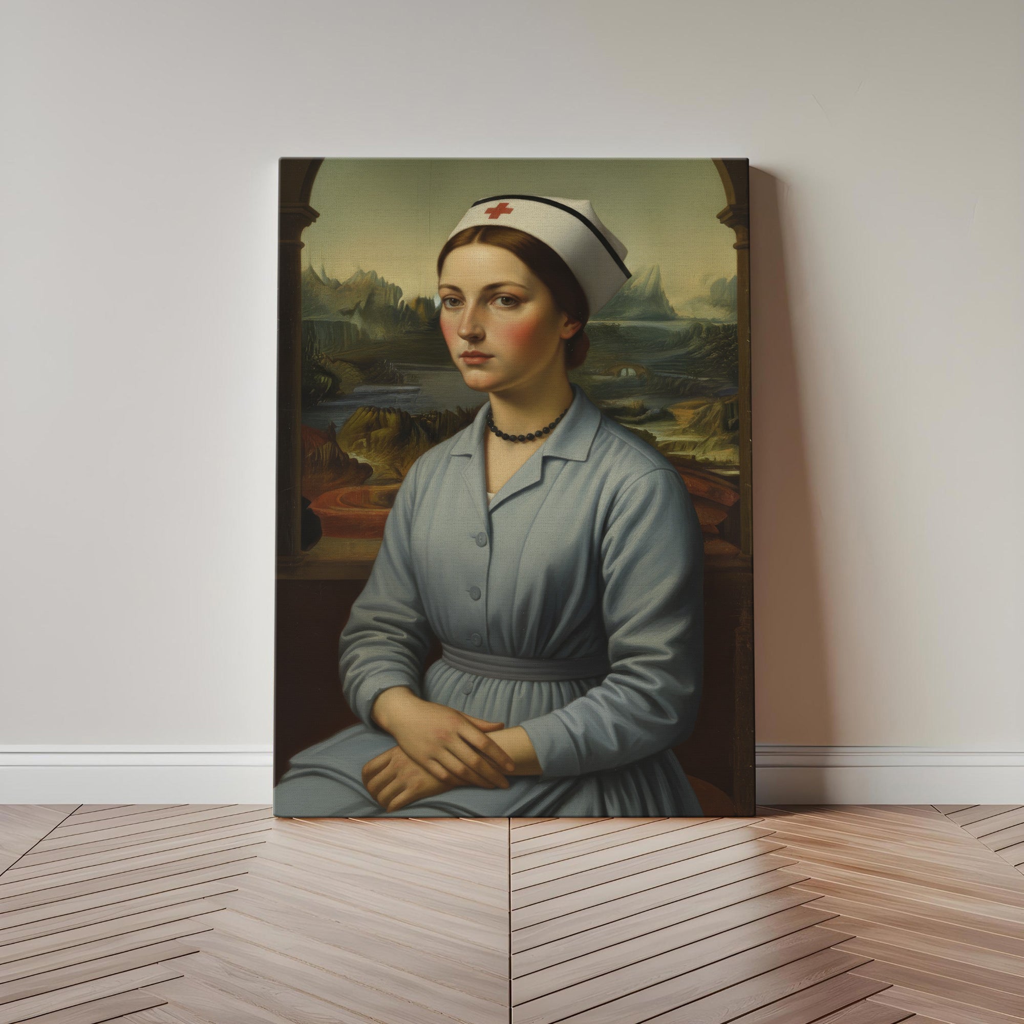 Vintage Nurse Mona Lisa Parody Canvas, Classic Renaissance Style Medical Wall Art, Gift for RN LPN CNA Healthcare Workers
