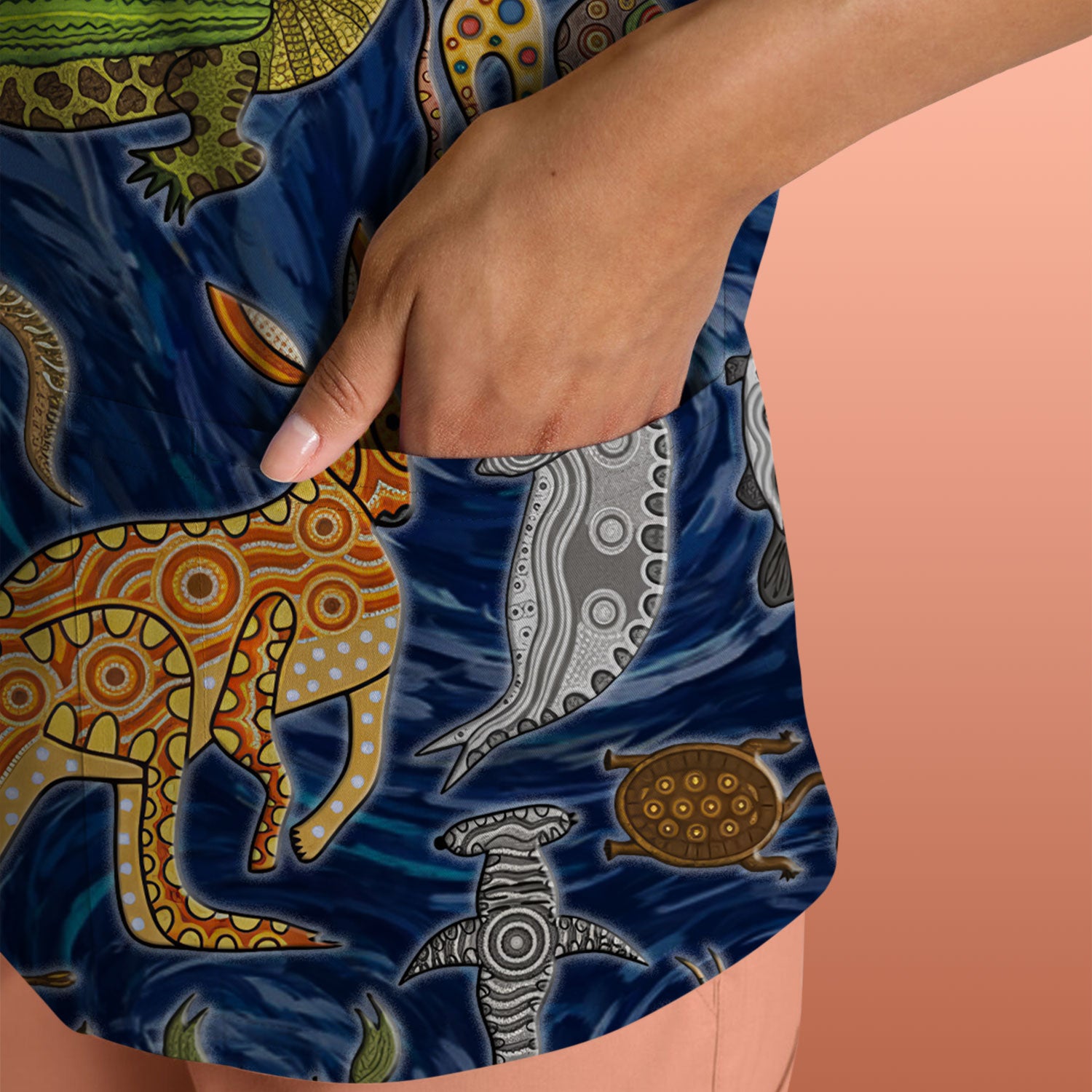 Crocodile Turtle Snake Animal Pattern Scrub Top, Comfortable Scrubs for Nurses