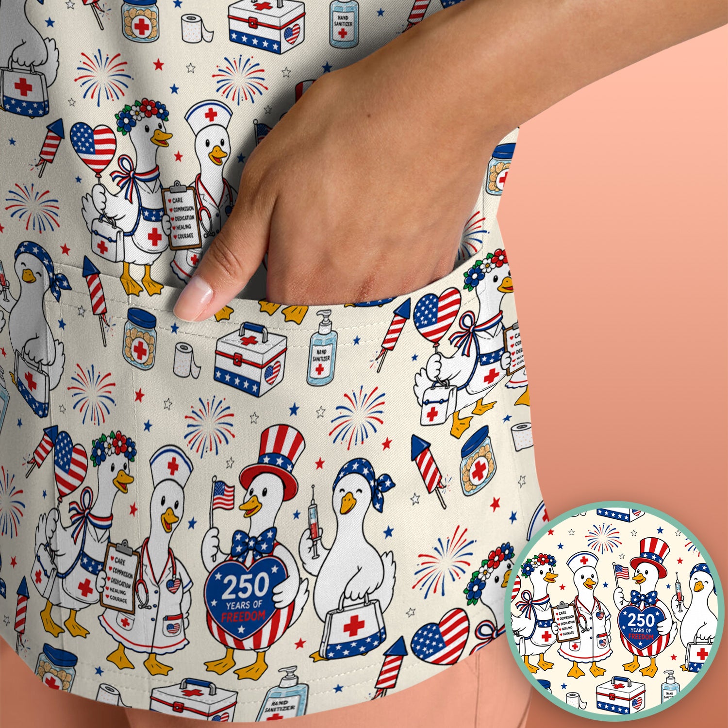 Funny Patriotic Goose Nurse for RN, CNA, Healthcare Workers Scrub Top, Comfortable Scrubs for Nurses