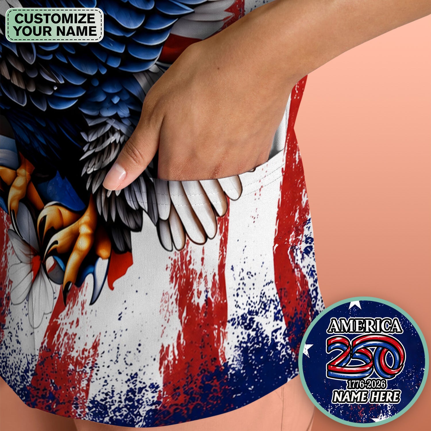 Personalized Patriotic Eagle Flag Pattern Scrub Top, Comfortable Scrubs for Nurses