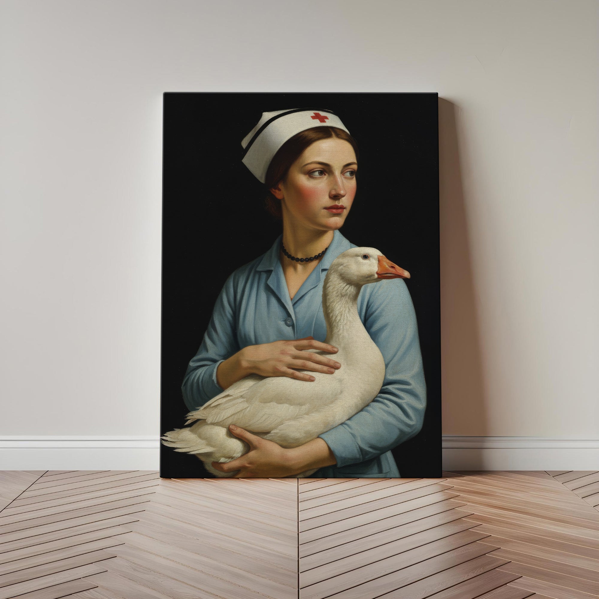 Funny Vintage Nurse and Goose Canvas,  Medical Humor Wall Art, RN LPN CNA Healthcare Workers Gift