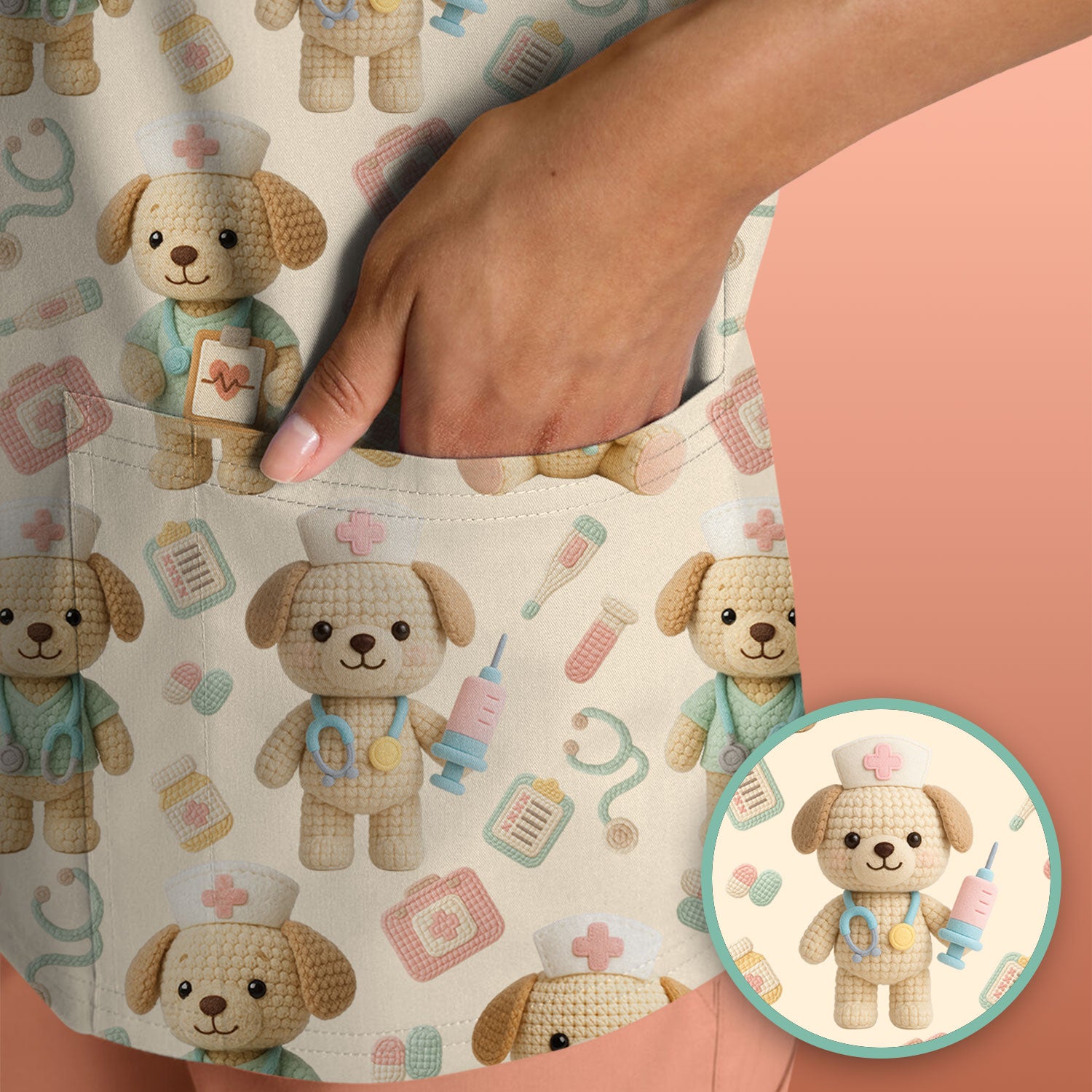 Cute Labrador Scrub Top for Nurse - Pastel Crochet Dog Medical Scrubs - Adorable Puppy Med Uniform Gift for Women