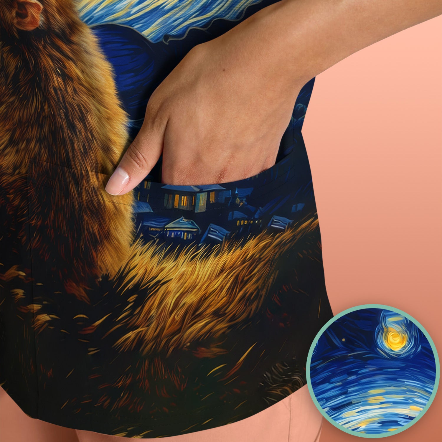 Romantic Monkey Couple Night Sky Pattern Scrub Top, Breathable Fabrics Nursing Uniform