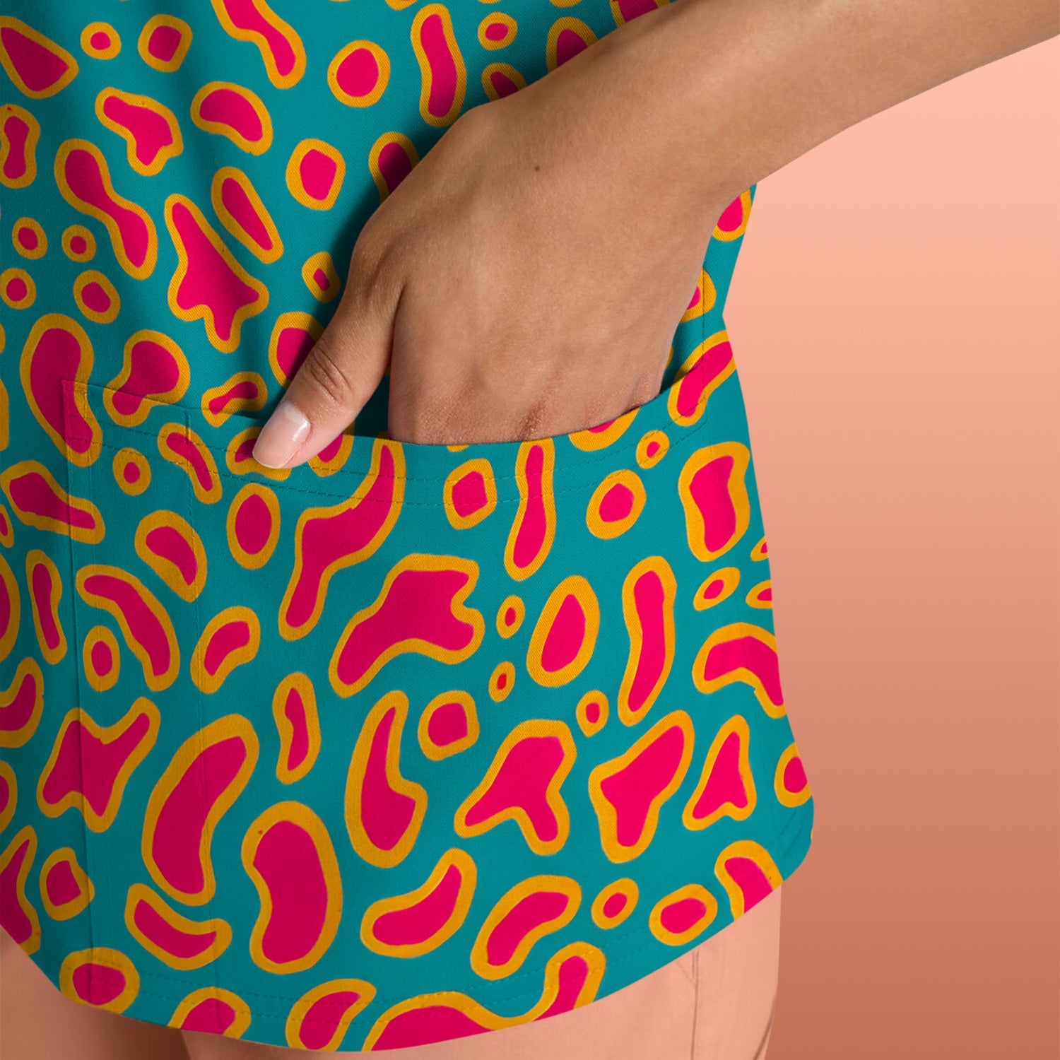 Colorful Abstract Leopard Pattern Scrub Top, Breathable Medical Uniform Top