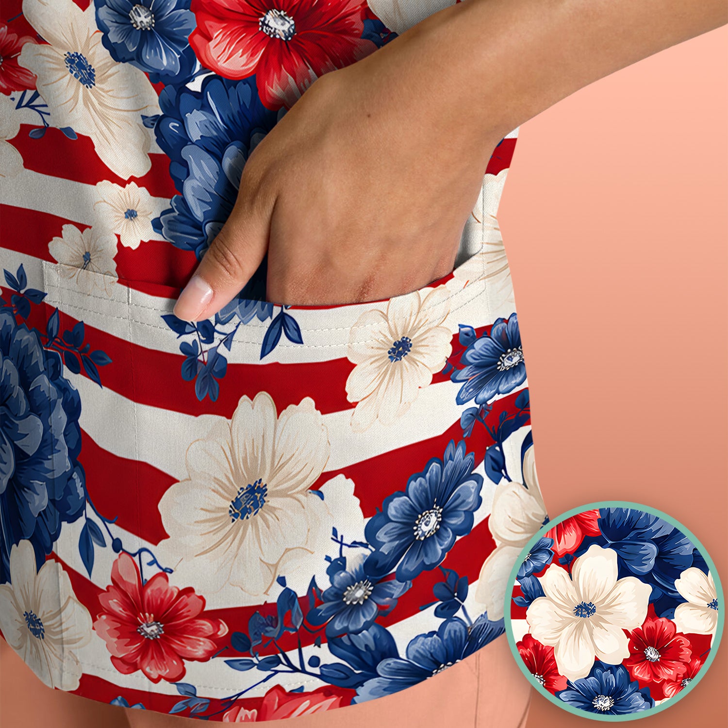 Patriotic Floral Nurse for RN & CNA, American Flag Healthcare Workers Medical Uniform Scrub Top, Comfortable Scrubs for Nurses