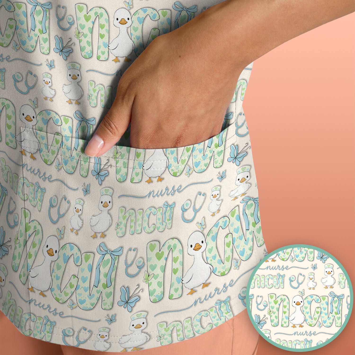 NICU Nurse Duck Pattern Scrub Top, Comfortable Scrubs for Nurses