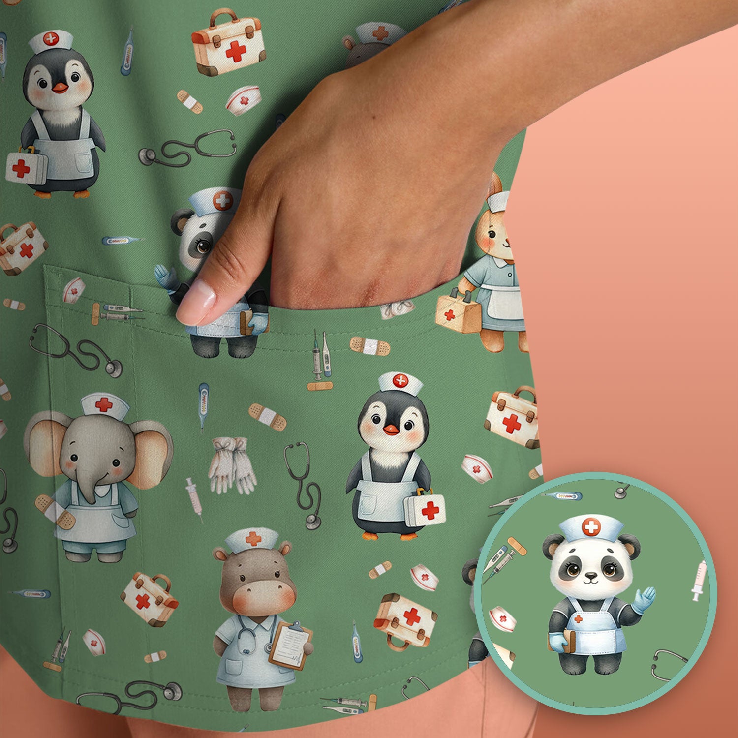 Cute Animal Scrub Top for Women - Funny Panda Rabbit Penguin Shirt - Breathable Med Uniform - Comfortable Scrubs for Nurses