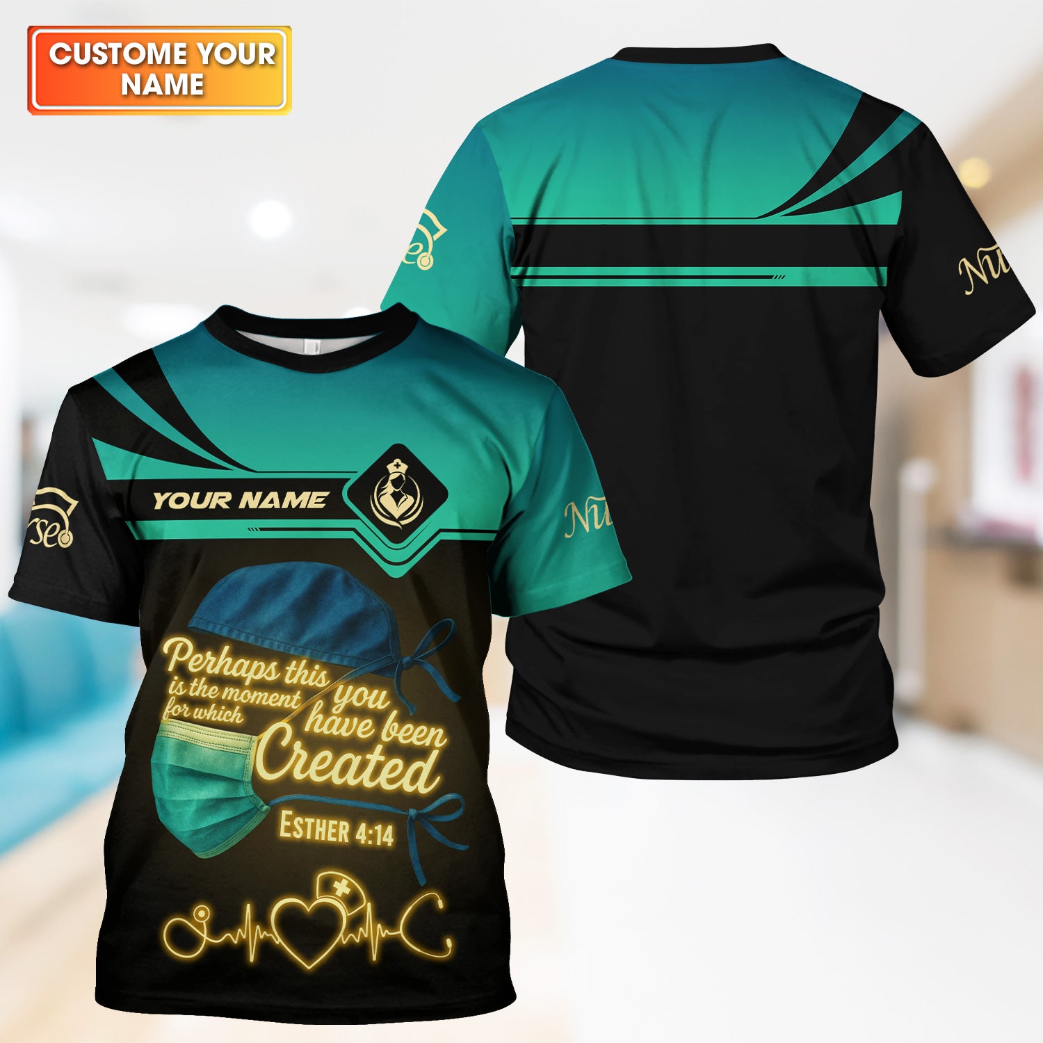Personalized Nurse Shirt with Mask & Scripture - Perhaps You Were Created for This Moment - Gift for Christian Nurses