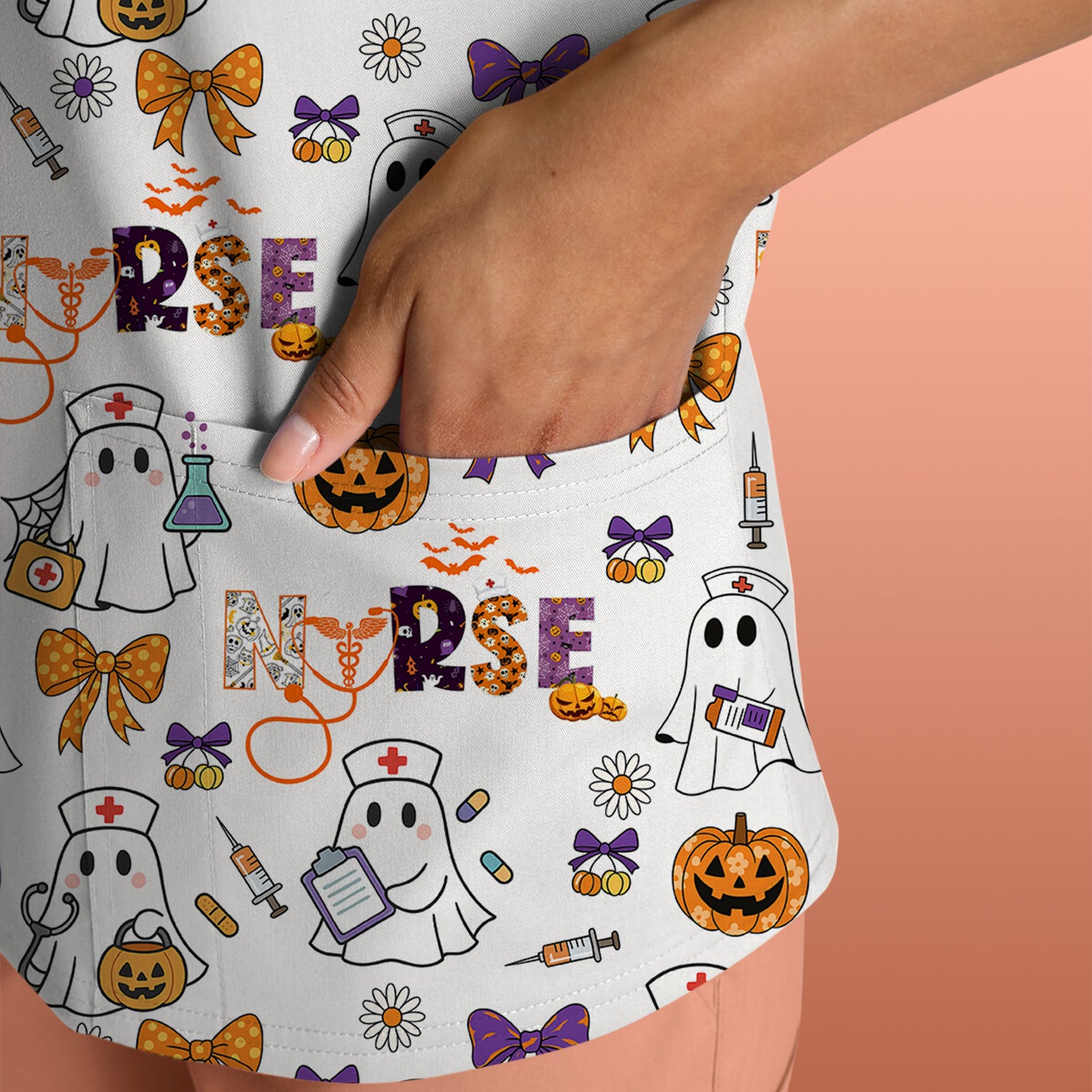 Halloween Nurse Shirt for Women - Cute Ghost Pumpkin Medical Graphic Tee - Gift for RN LPN CNA