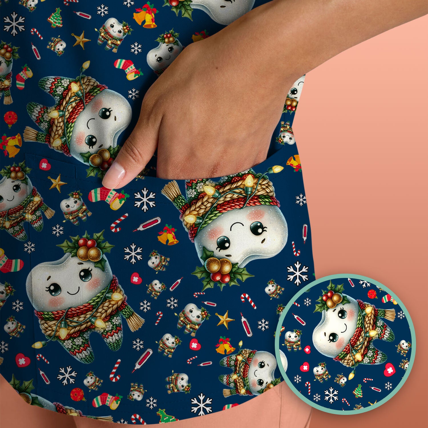 Christmas Tooth Scrub Top, Funny Dental Holiday Nurse Shirt For Women, Breathable Fabrics Nursing Uniform , Dentist Gift Idea