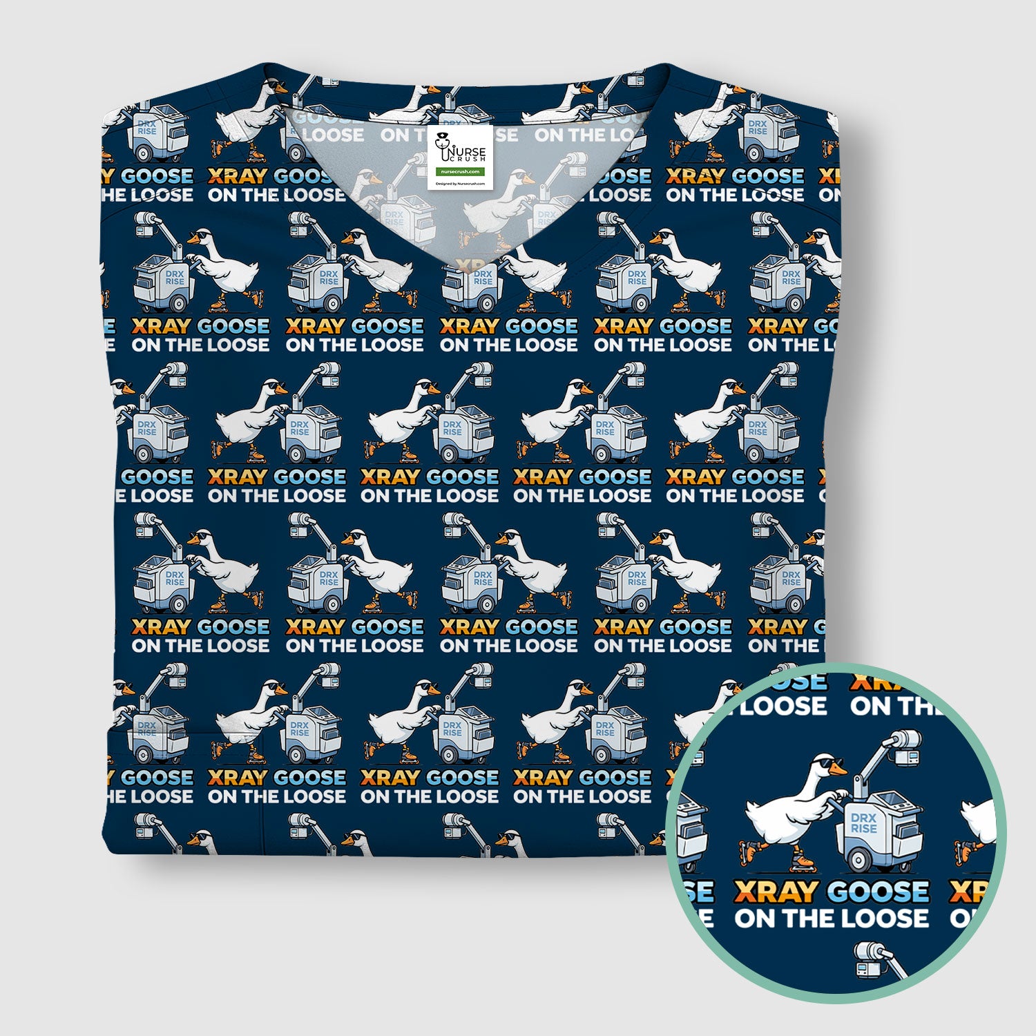Funny Xray Goose On The Loose Pattern Scrub Top, Comfortable Scrubs for Nurses