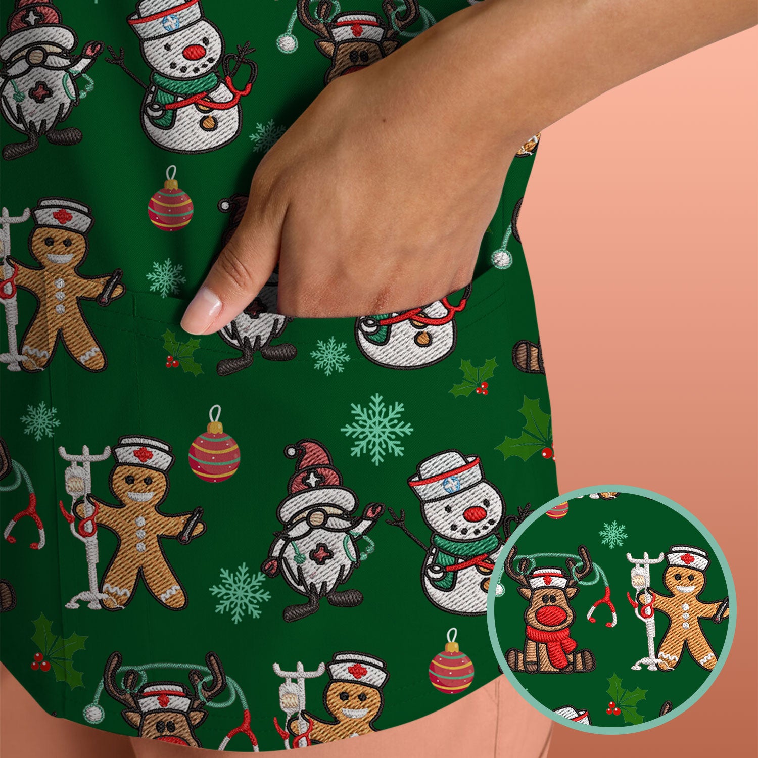 Reindeer Xmas Scrubs for Women - Gingerbread Cookies Shirts - Comfortable Scrubs for Nurses - Breathable Nursing Uniform