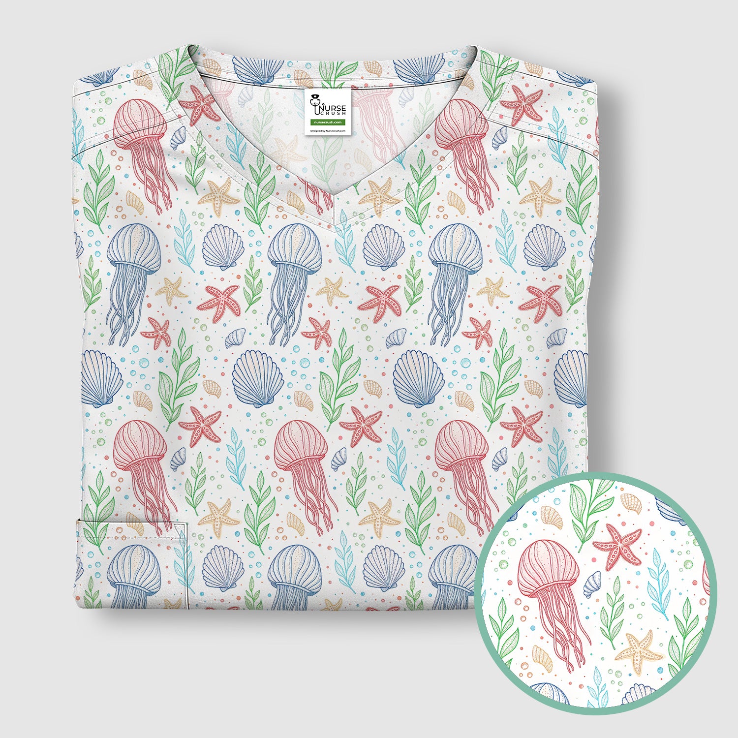 Cute Jellyfish Ocean World Pattern Scrub Top, Comfortable Scrubs for Nurses
