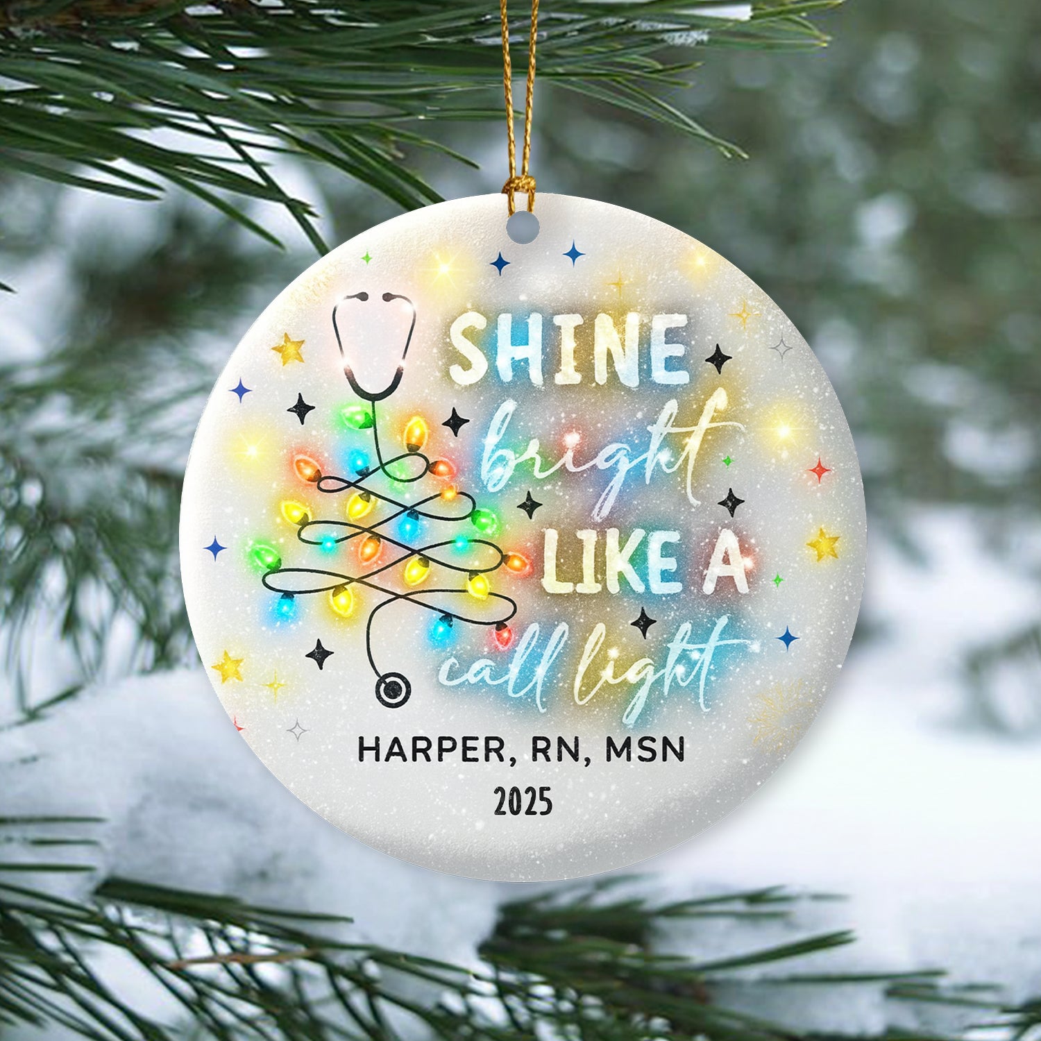 Personalized Nurse Christmas Ornament 2025, Shine Bright Like A Call Light Tree Decoration, RN MSN Gift
